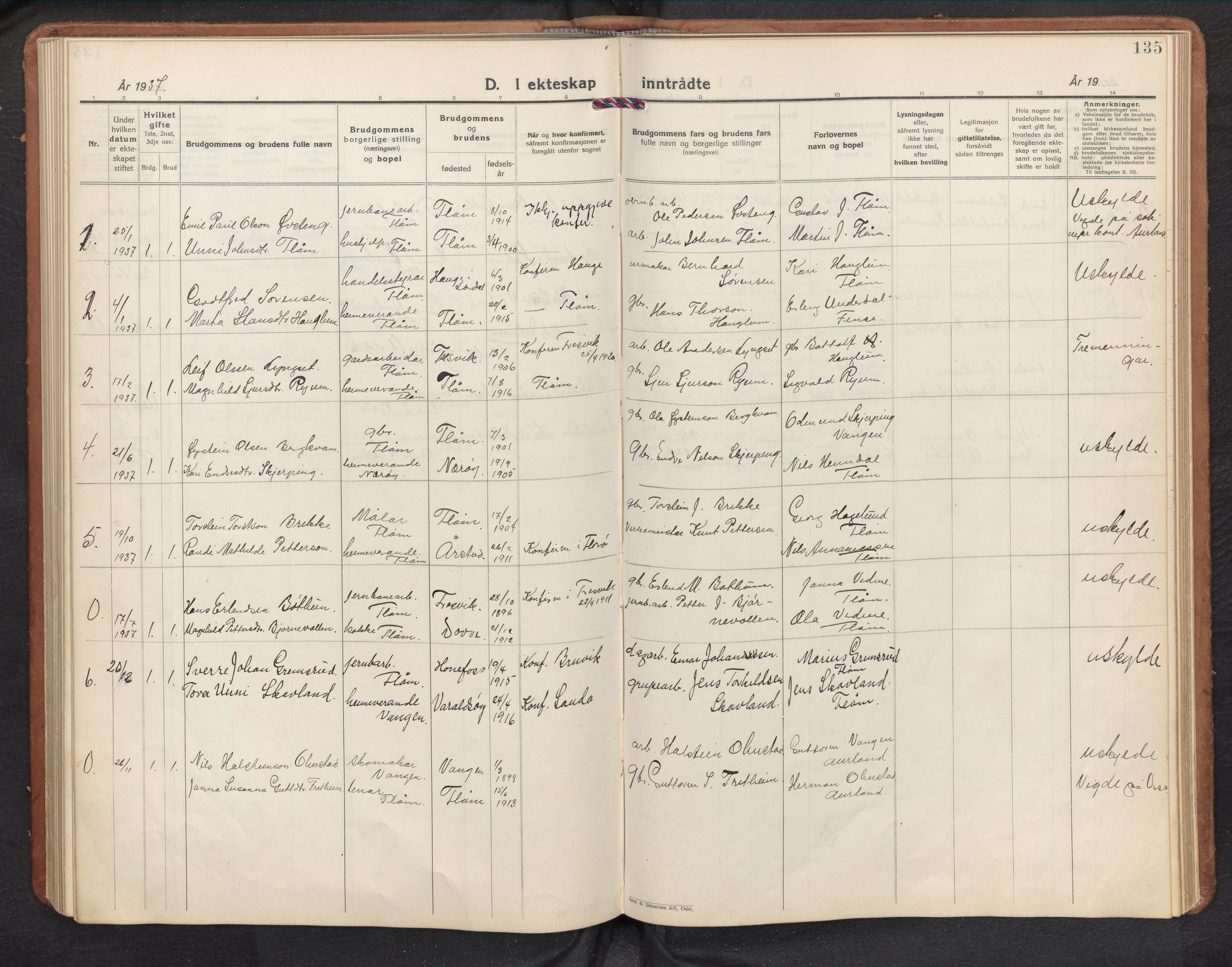Aurland sokneprestembete, AV/SAB-A-99937/H/Hb/Hbb/L0003: Parish register (copy) no. B 3, 1929-1972, p. 134b-135a