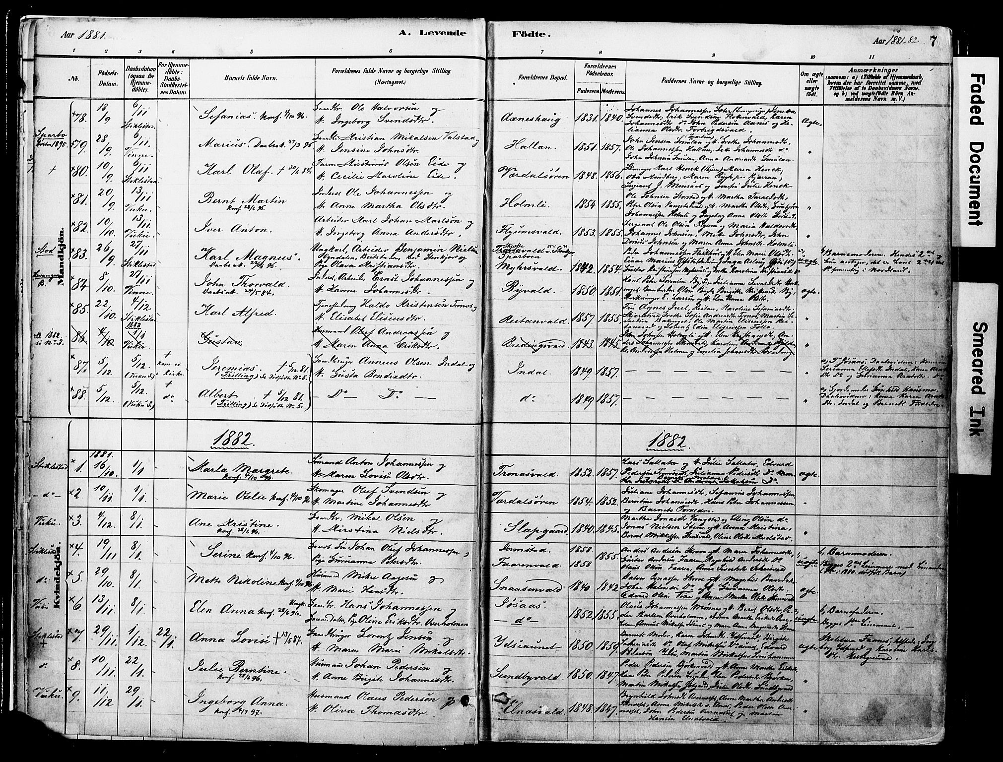 Ministerialprotokoller, klokkerbøker og fødselsregistre - Nord-Trøndelag, SAT/A-1458/723/L0244: Parish register (official) no. 723A13, 1881-1899, p. 7