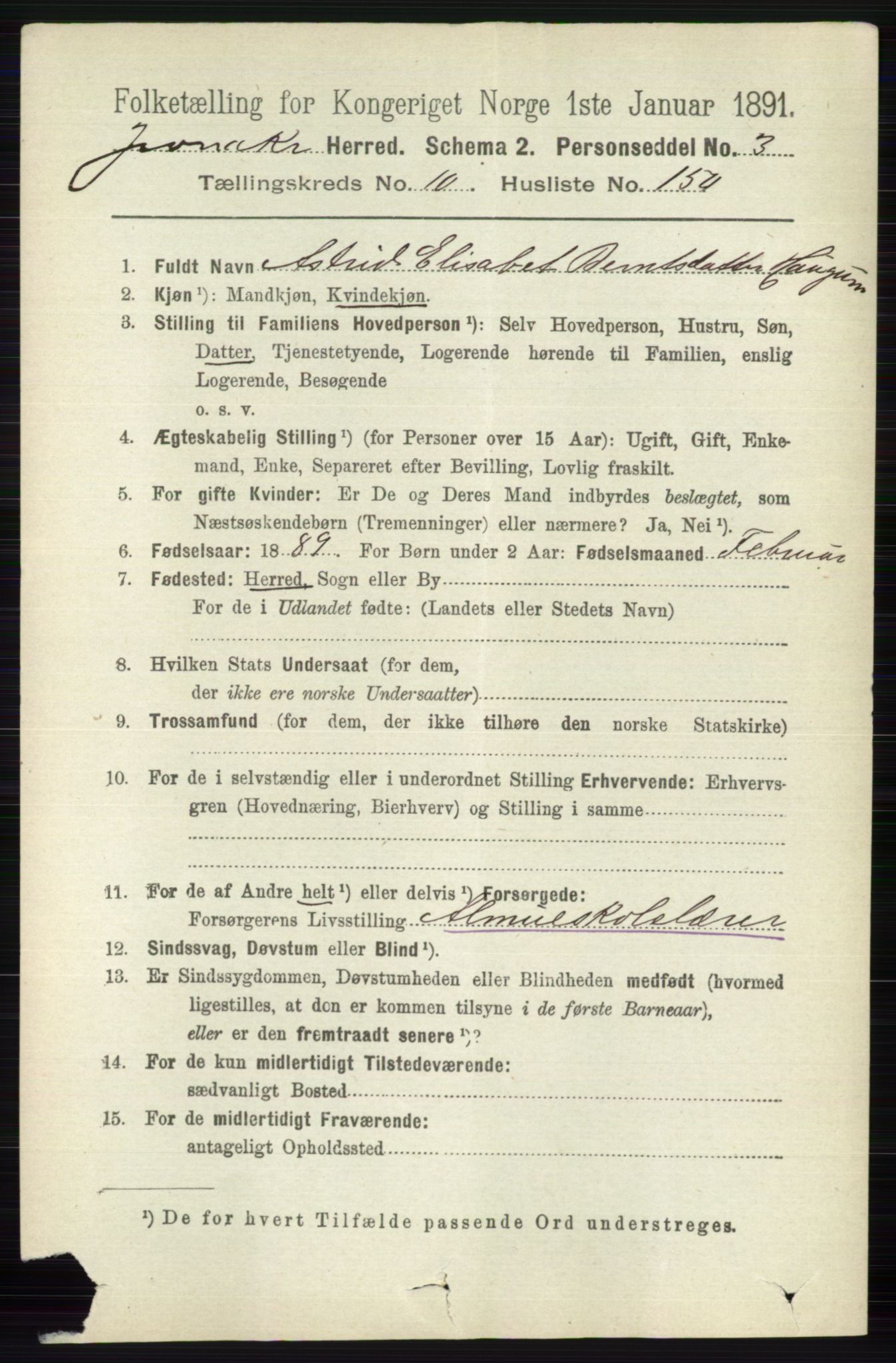 RA, 1891 census for 0532 Jevnaker, 1891, p. 6800