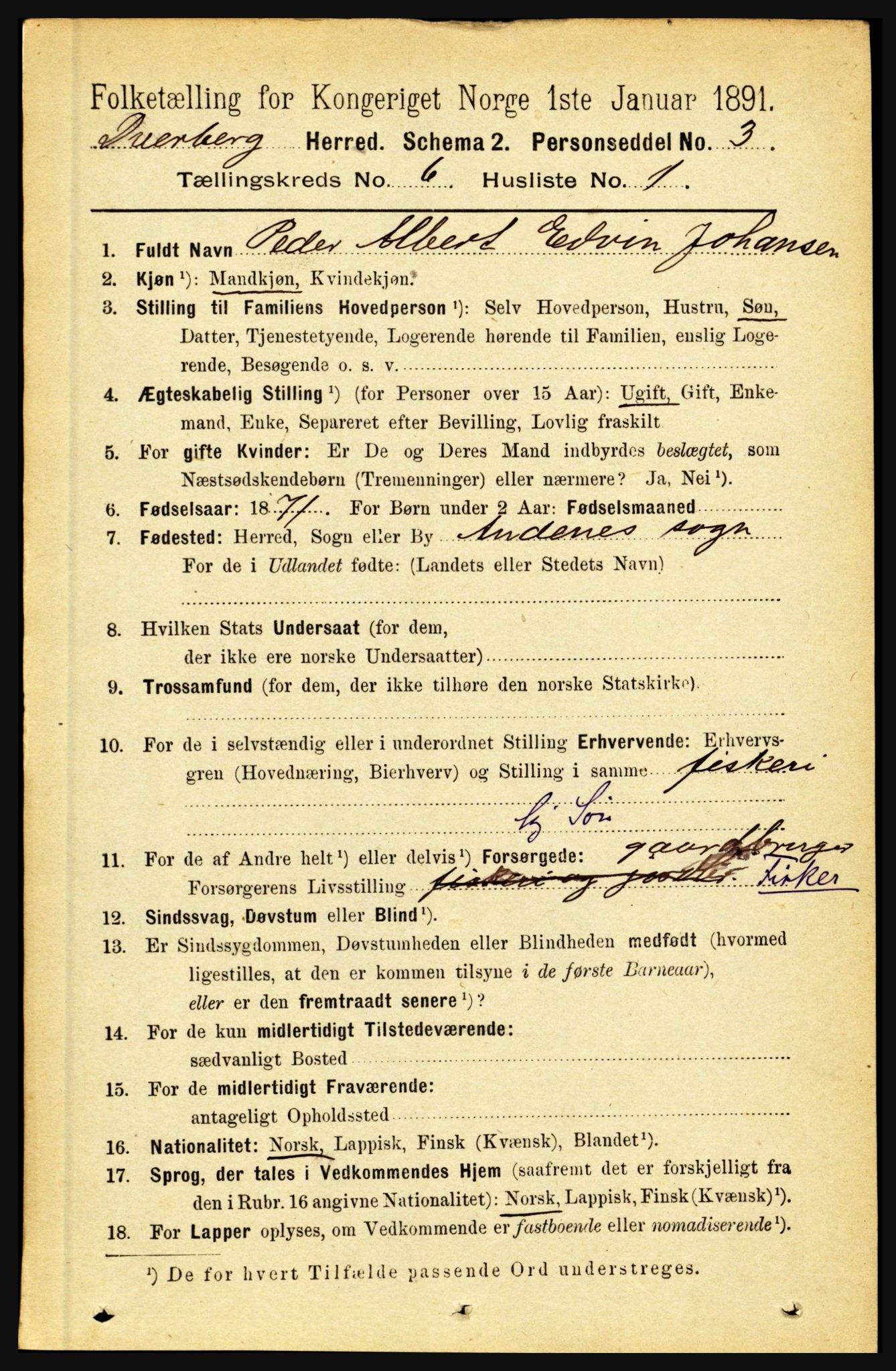 RA, 1891 census for 1872 Dverberg, 1891, p. 2108