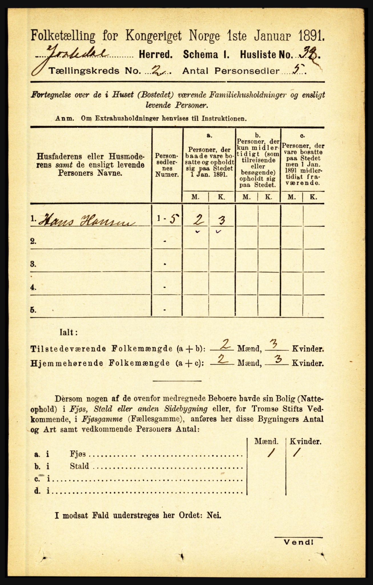 RA, 1891 census for 1427 Jostedal, 1891, p. 489