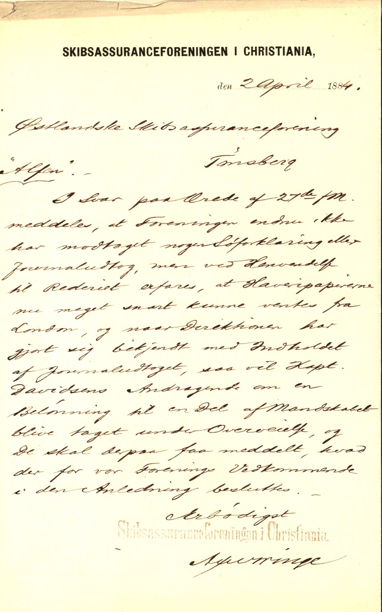 Pa 63 - Østlandske skibsassuranceforening, VEMU/A-1079/G/Ga/L0017/0001: Havaridokumenter / Triton, Albama, Alfen, 1884, p. 61