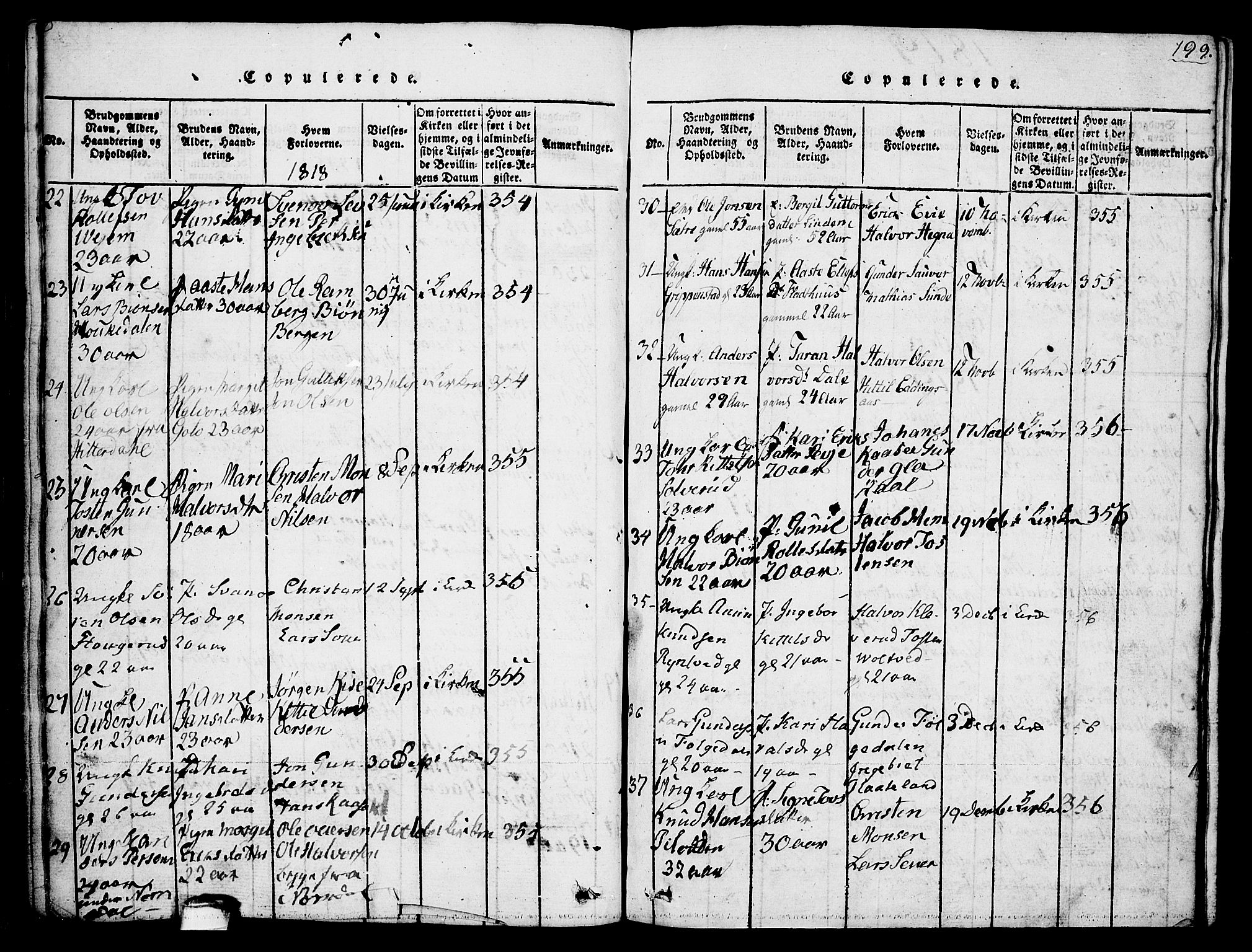 Sauherad kirkebøker, AV/SAKO-A-298/G/Ga/L0001: Parish register (copy) no. I 1, 1815-1827, p. 199