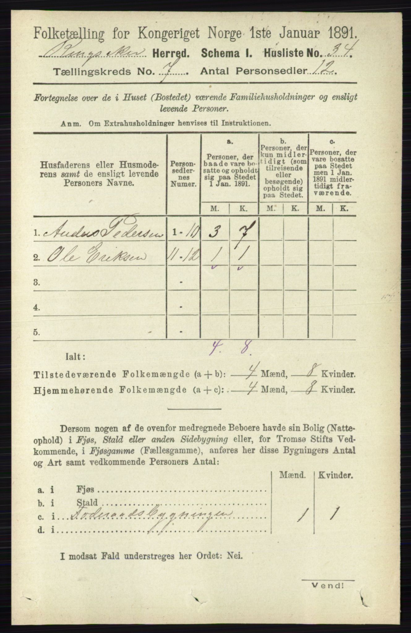 RA, 1891 census for 0412 Ringsaker, 1891, p. 3824