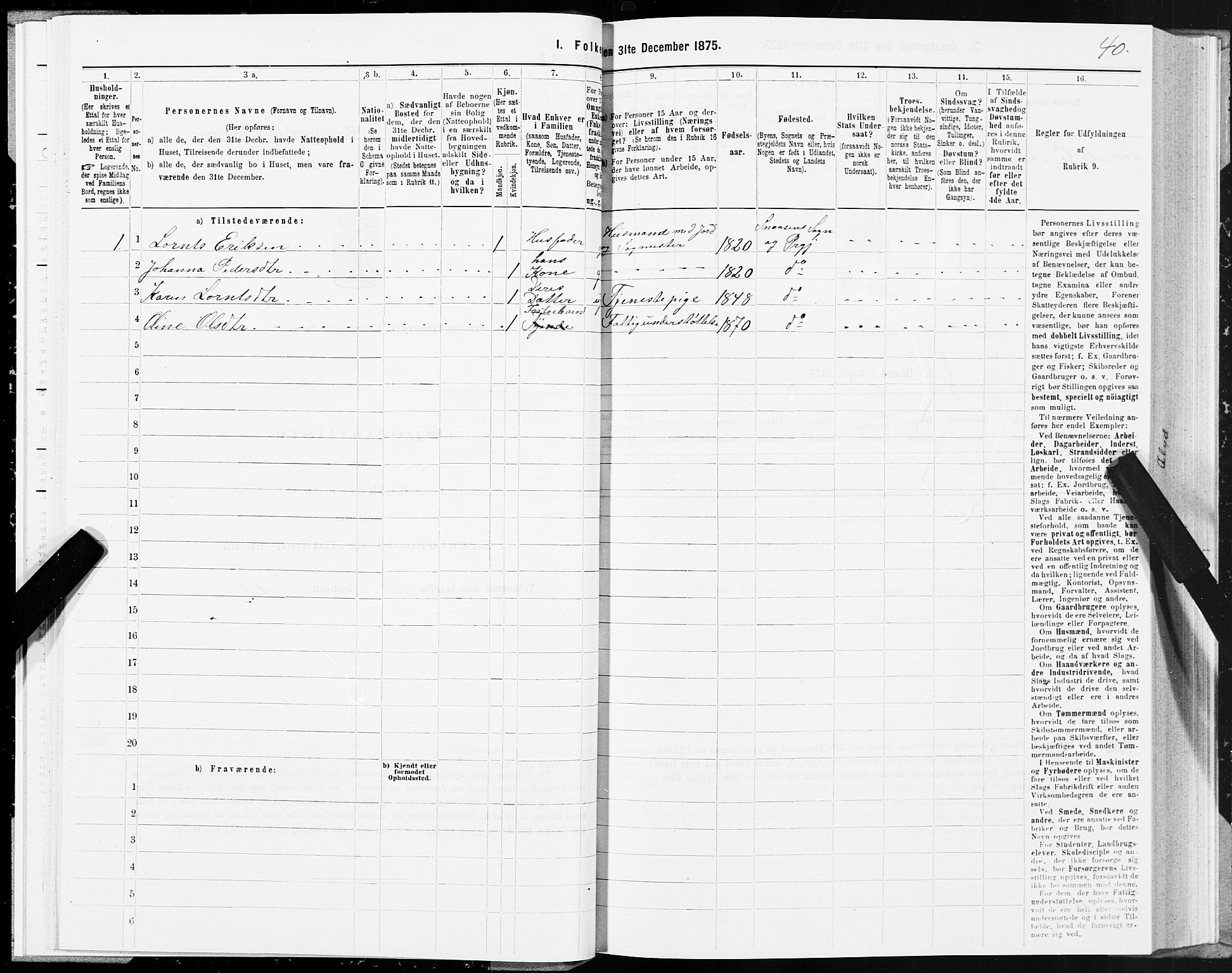 SAT, 1875 census for 1736P Snåsa, 1875, p. 3040