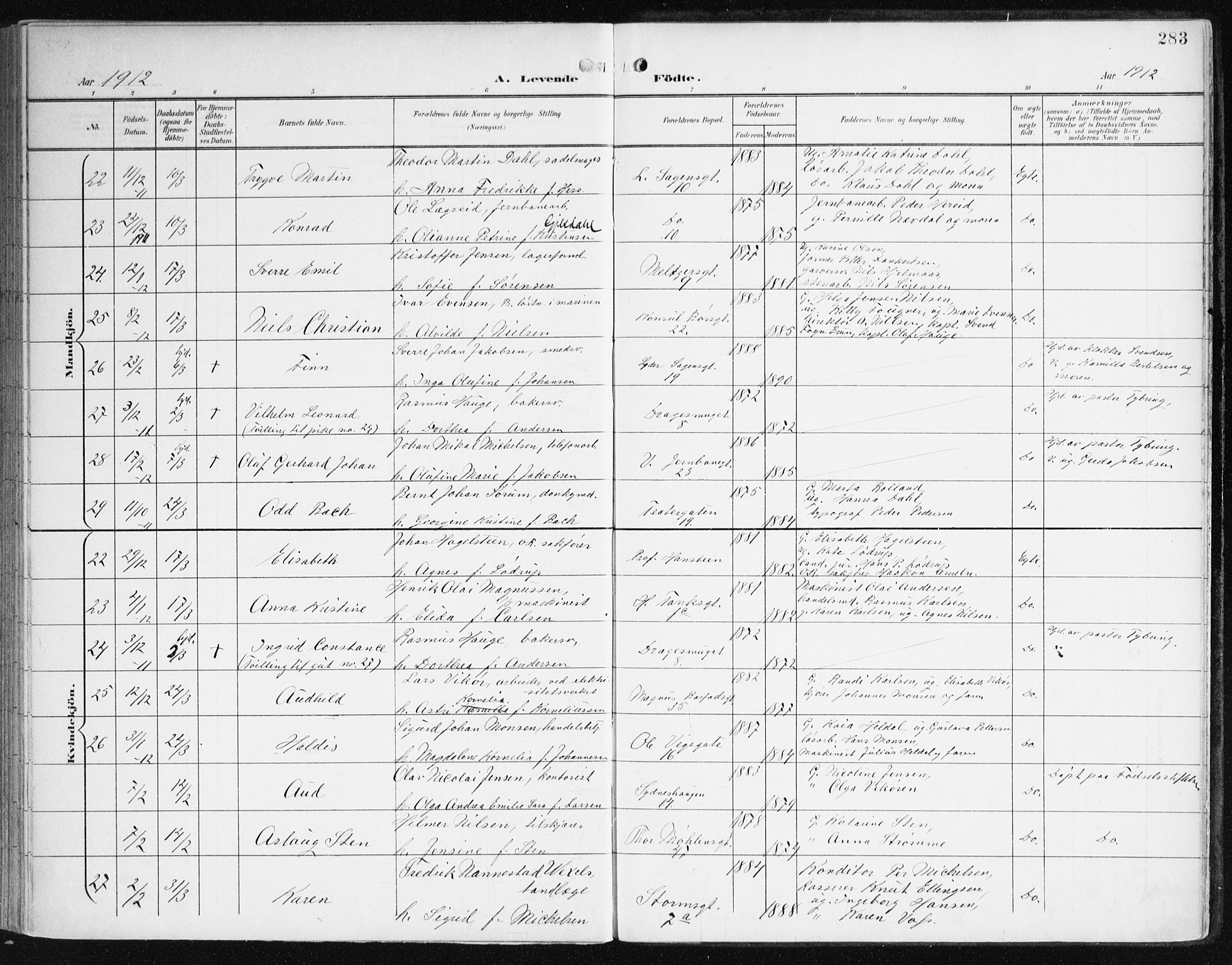 Johanneskirken sokneprestembete, AV/SAB-A-76001/H/Haa/L0002: Parish register (official) no. A 2, 1900-1912, p. 283