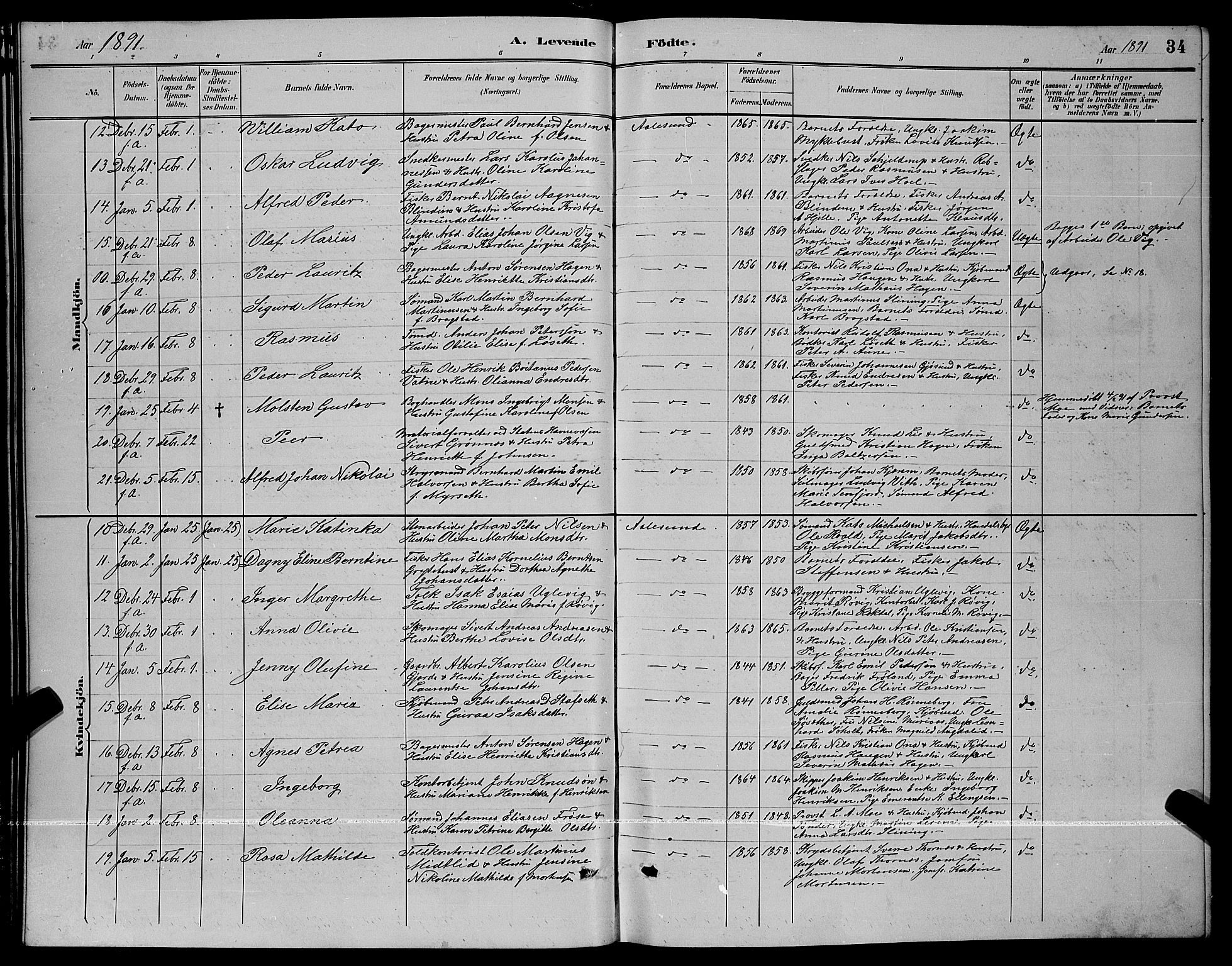 Ministerialprotokoller, klokkerbøker og fødselsregistre - Møre og Romsdal, AV/SAT-A-1454/529/L0467: Parish register (copy) no. 529C04, 1889-1897, p. 34