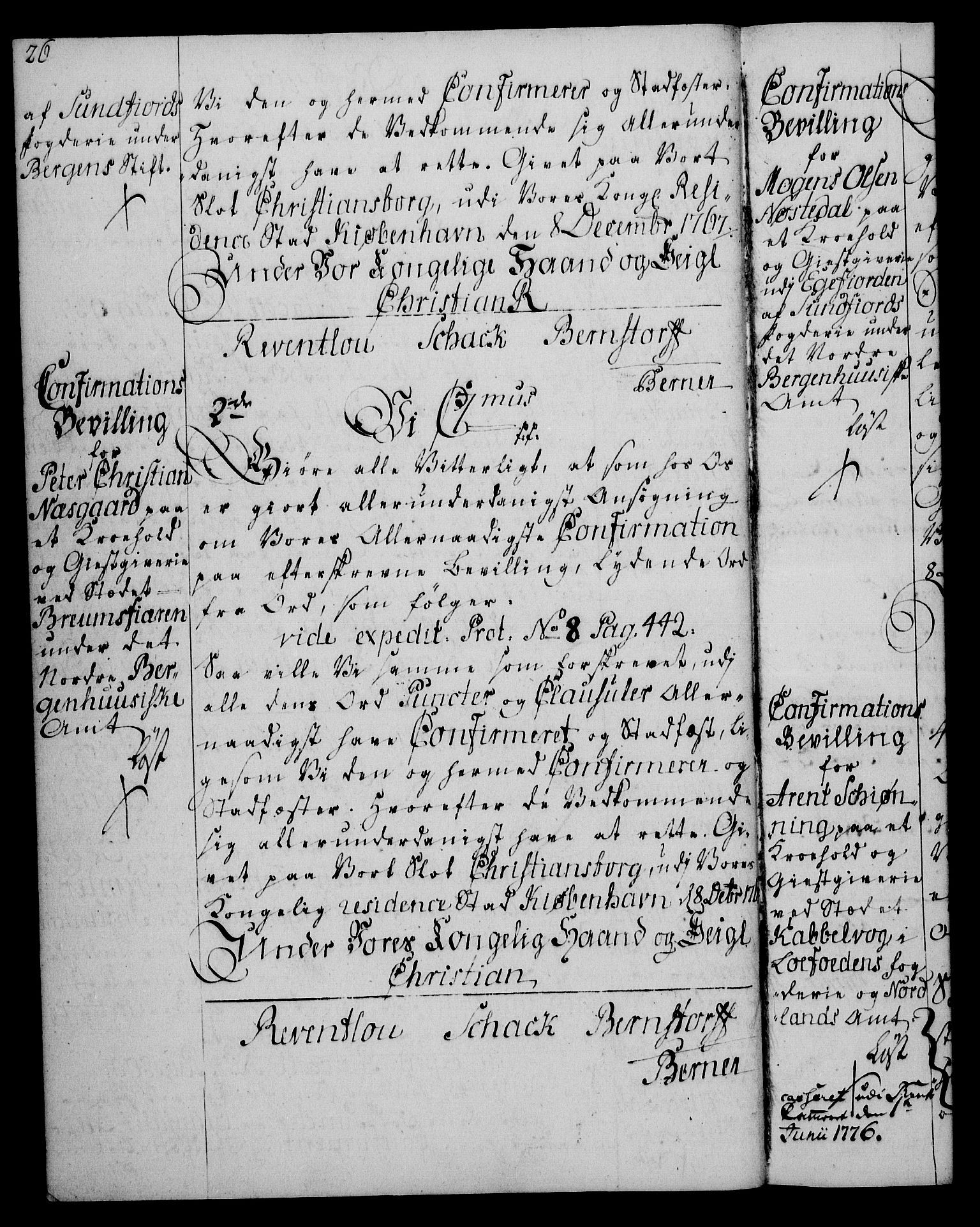 Rentekammeret, Kammerkanselliet, RA/EA-3111/G/Gg/Ggc/Ggca/L0002: Norsk konfirmasjonsekspedisjonsprotokoll med register (merket RK 53.24), 1766-1772, p. 26