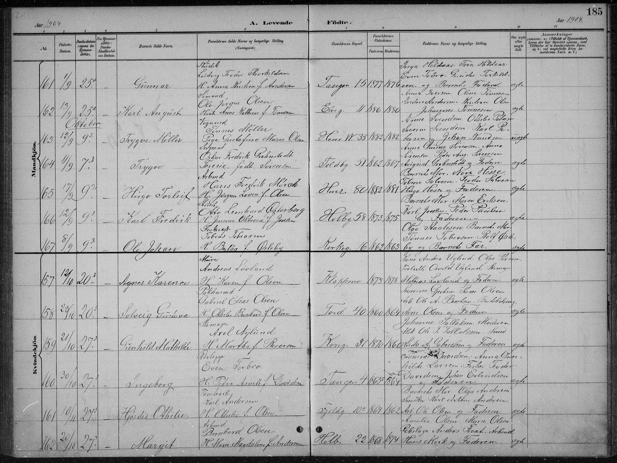 Kristiansand domprosti, AV/SAK-1112-0006/F/Fb/L0018: Parish register (copy) no. B 18, 1896-1905, p. 185