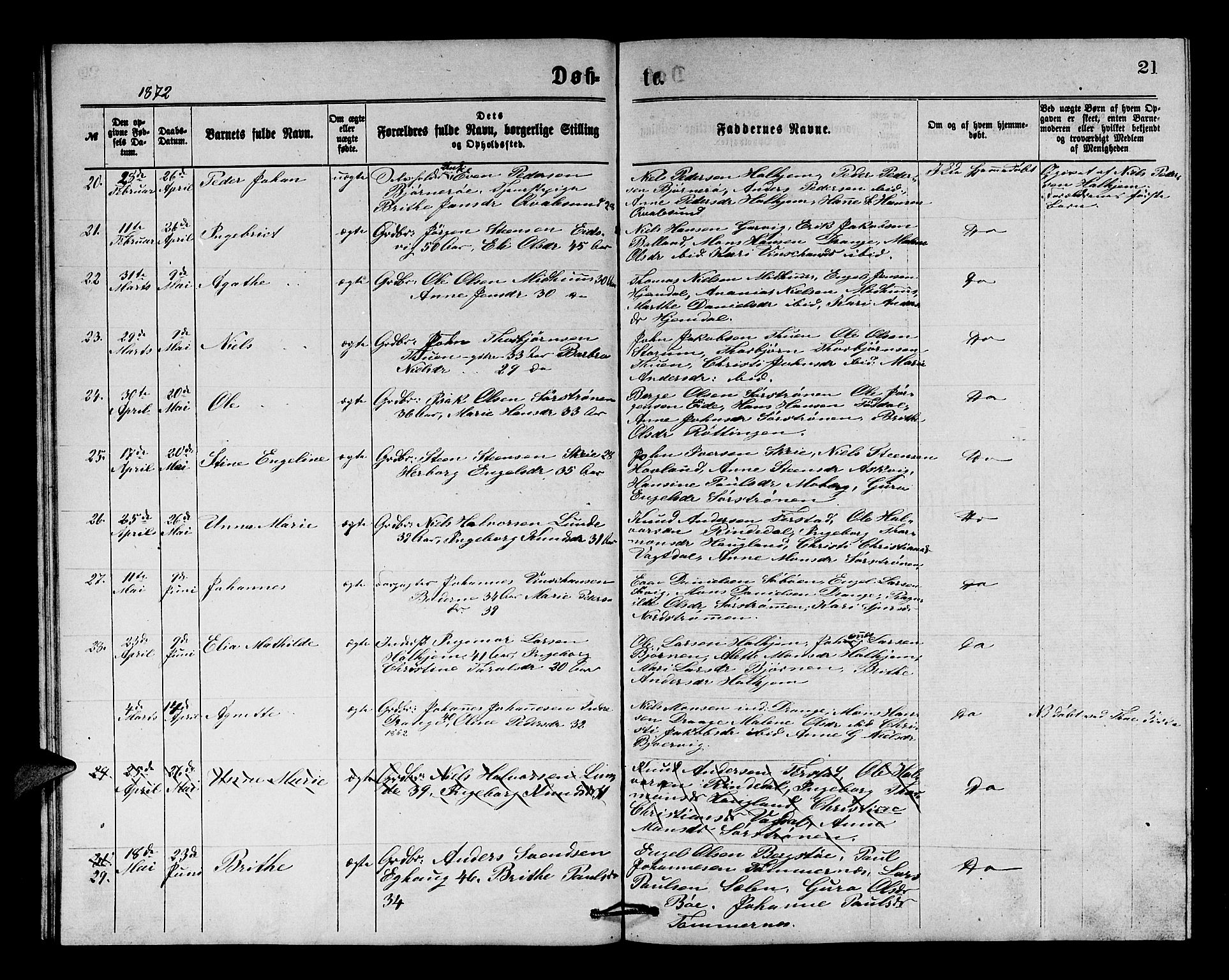 Os sokneprestembete, SAB/A-99929: Parish register (copy) no. A 1, 1869-1879, p. 21