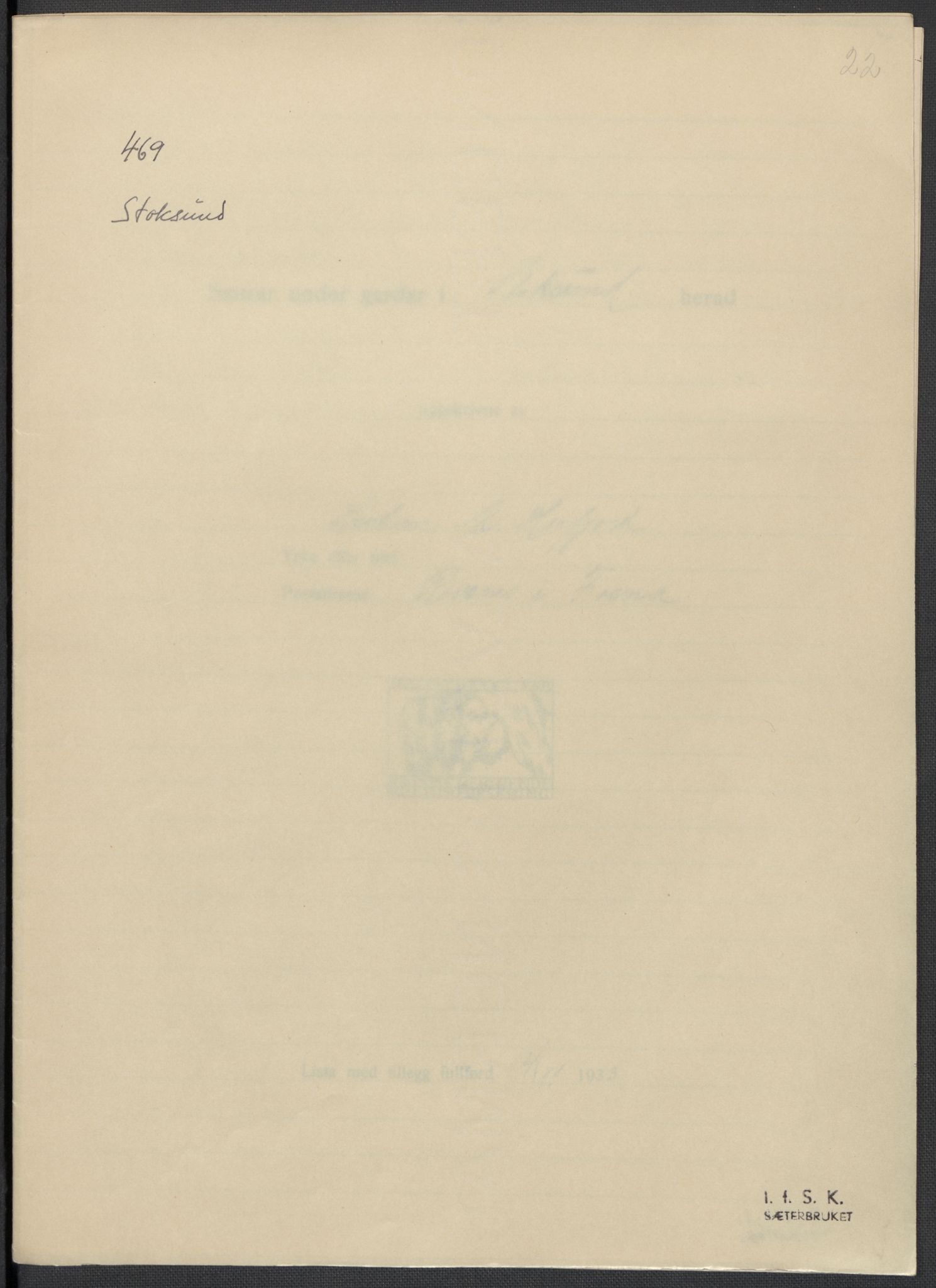 Instituttet for sammenlignende kulturforskning, RA/PA-0424/F/Fc/L0013/0003: Eske B13: / Sør-Trøndelag (perm XXXVII), 1933-1936, p. 22