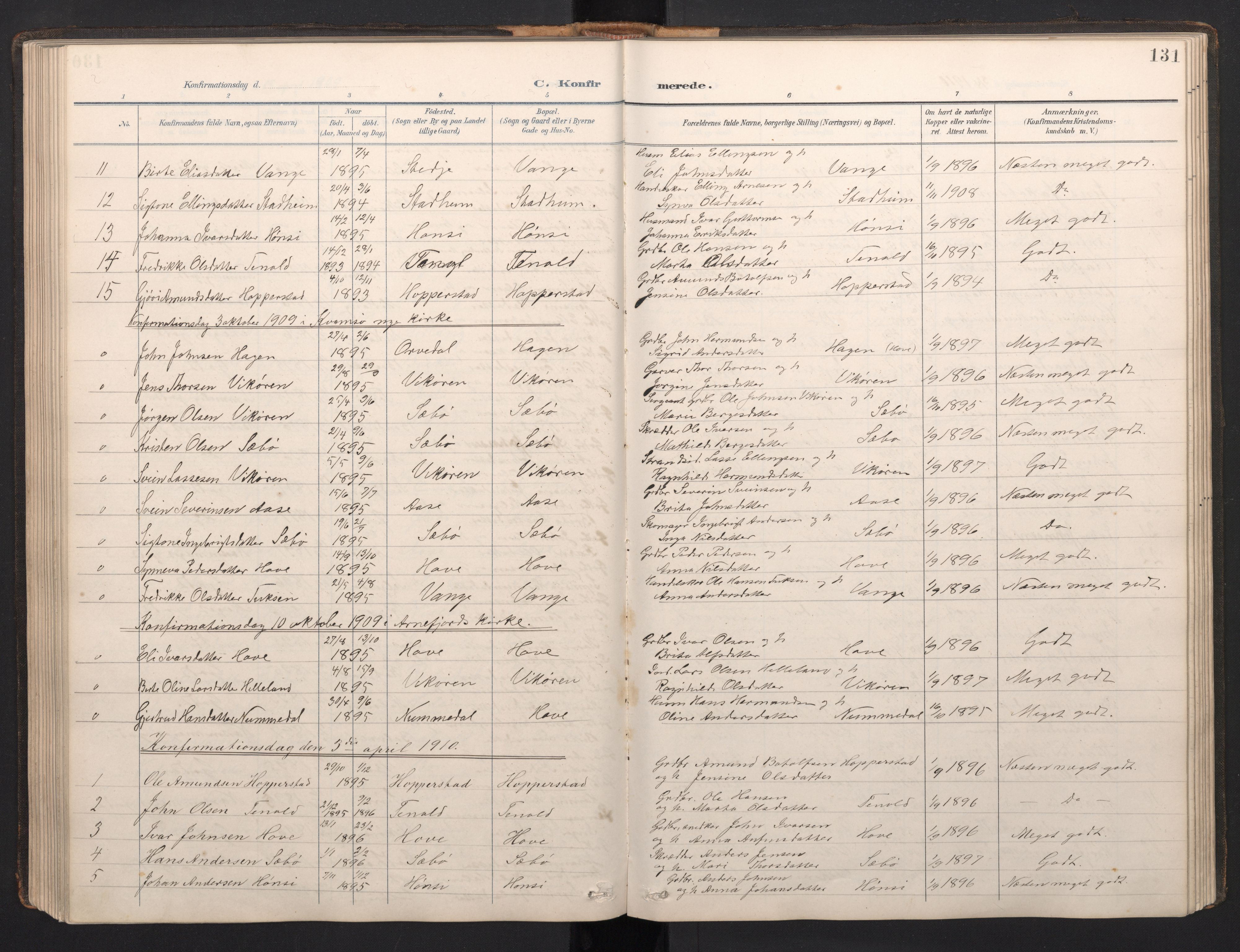 Vik sokneprestembete, AV/SAB-A-81501/H/Hab/Haba/L0004: Parish register (copy) no. A 4, 1895-1914, p. 130b-131a