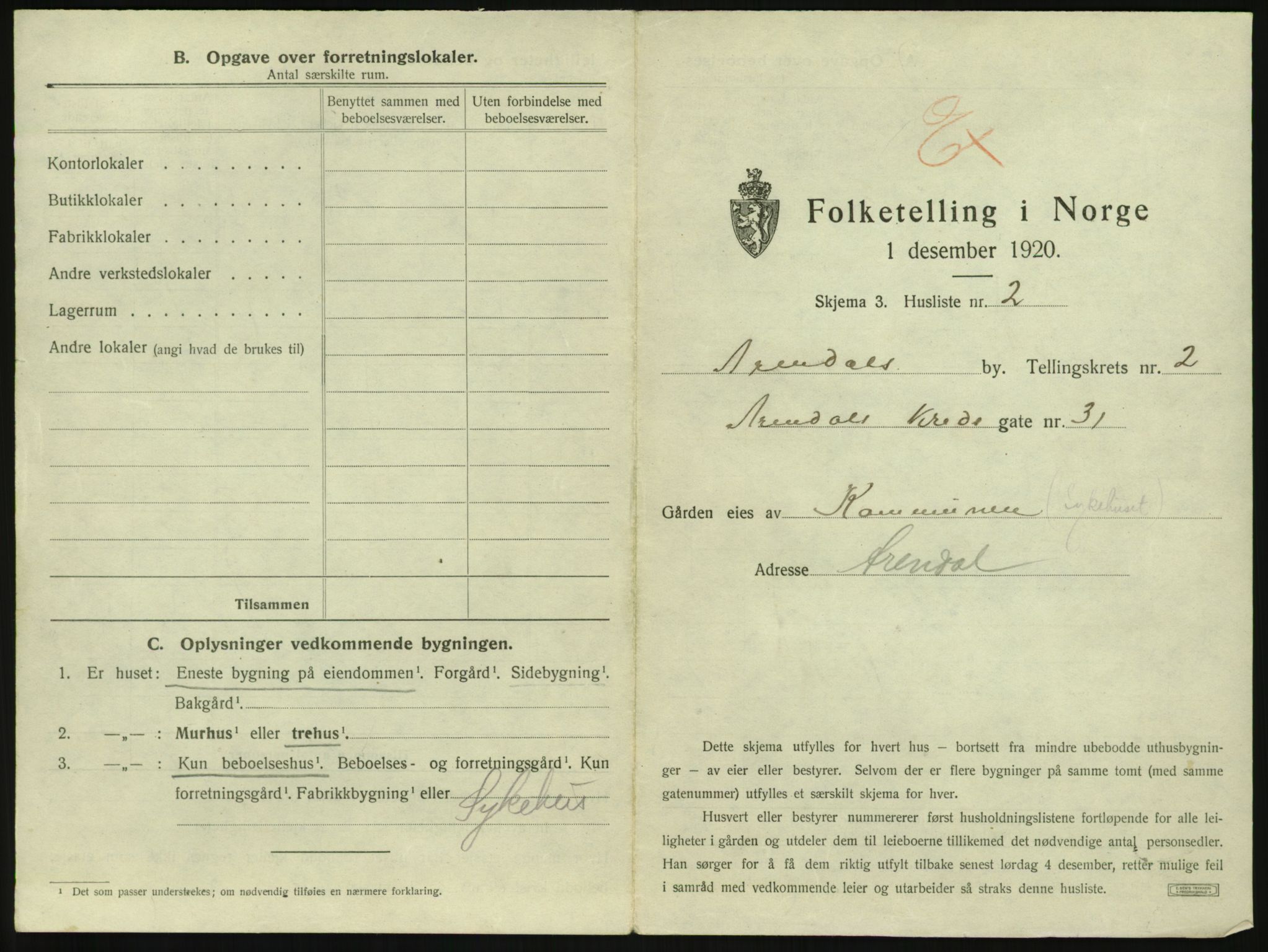 SAK, 1920 census for Arendal, 1920, p. 206