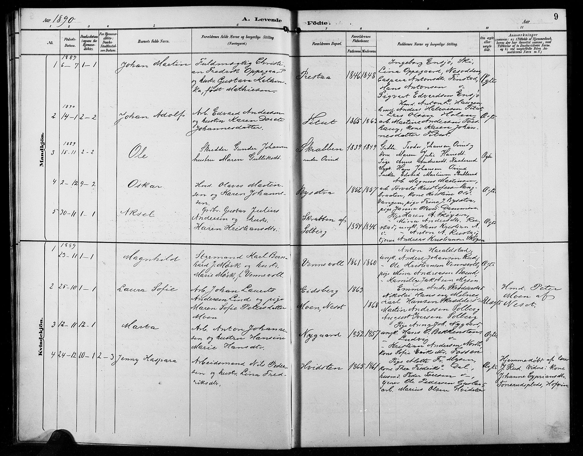 Enebakk prestekontor Kirkebøker, SAO/A-10171c/G/Ga/L0006: Parish register (copy) no. I 6, 1889-1911, p. 9