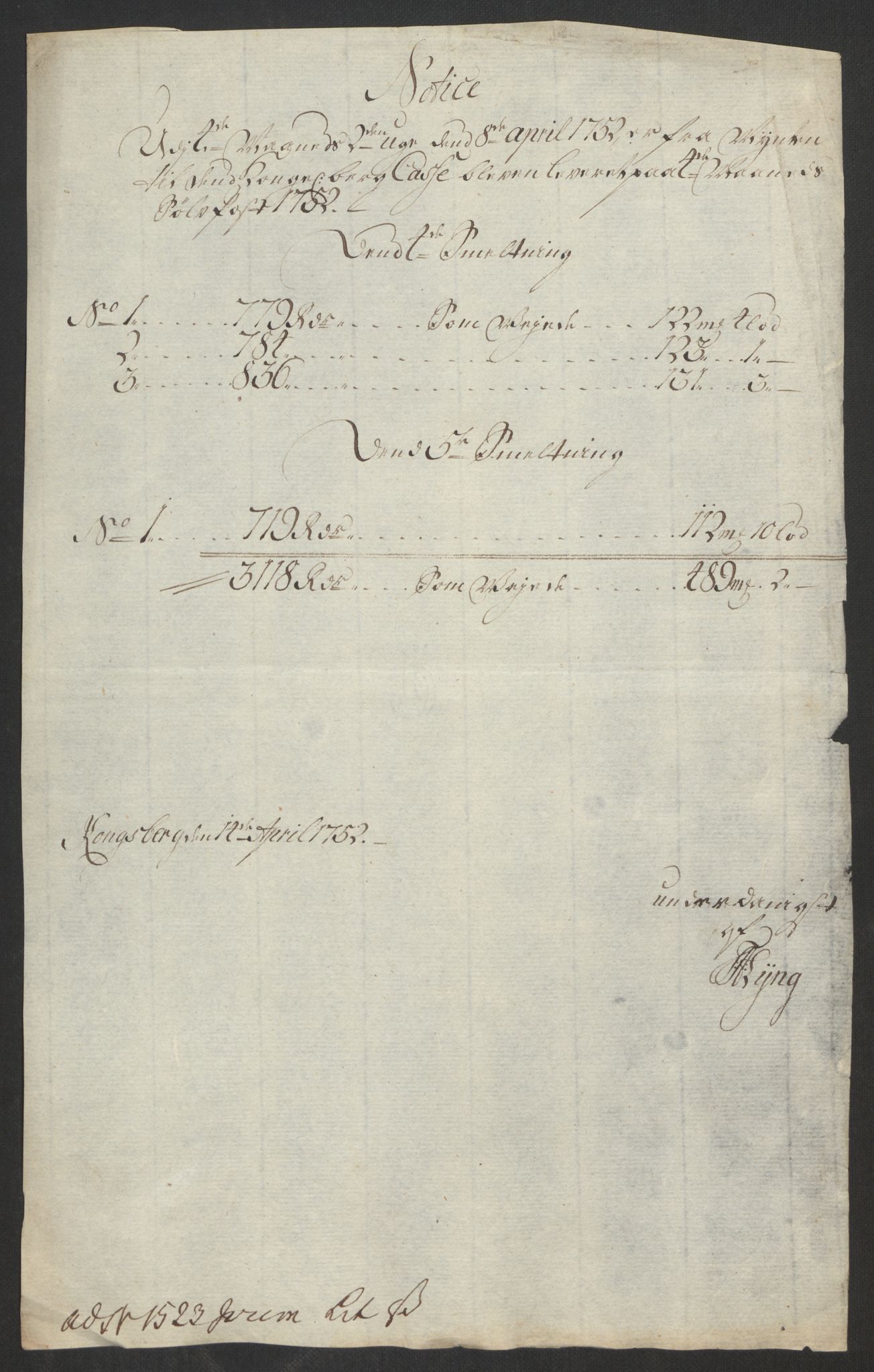 Rentekammeret inntil 1814, Realistisk ordnet avdeling, AV/RA-EA-4070/Oa/L0014: [Y17]: Forskjellige dokumenter om Kongsbergs mynt, 1723-1765, p. 399