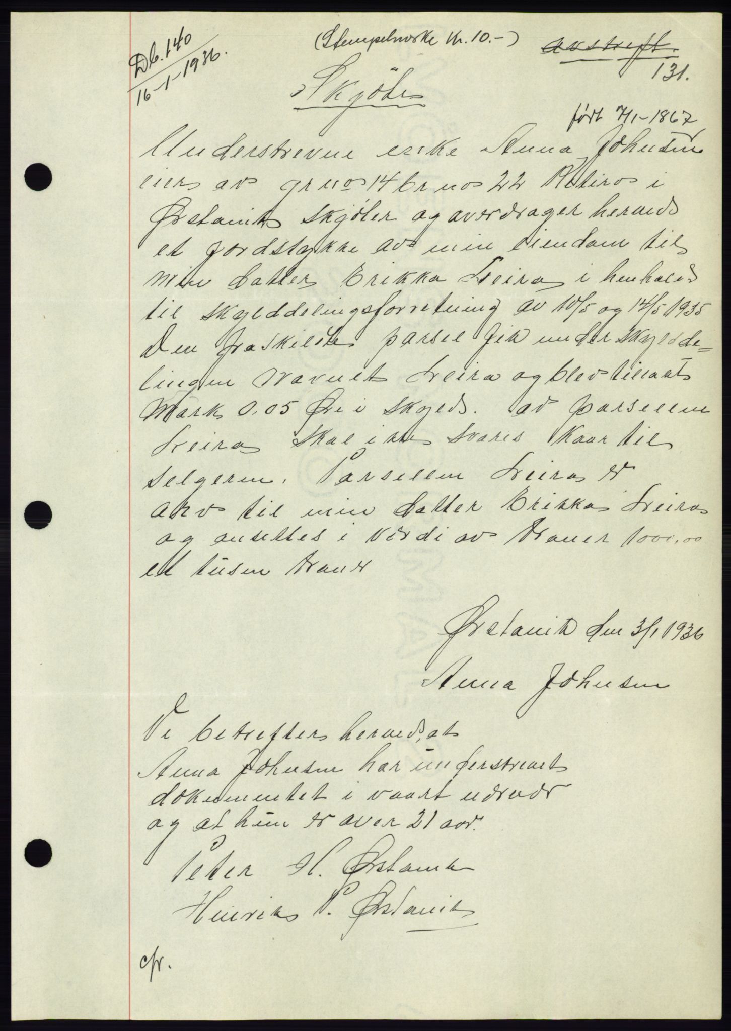 Søre Sunnmøre sorenskriveri, AV/SAT-A-4122/1/2/2C/L0060: Mortgage book no. 54, 1935-1936, Deed date: 16.01.1936