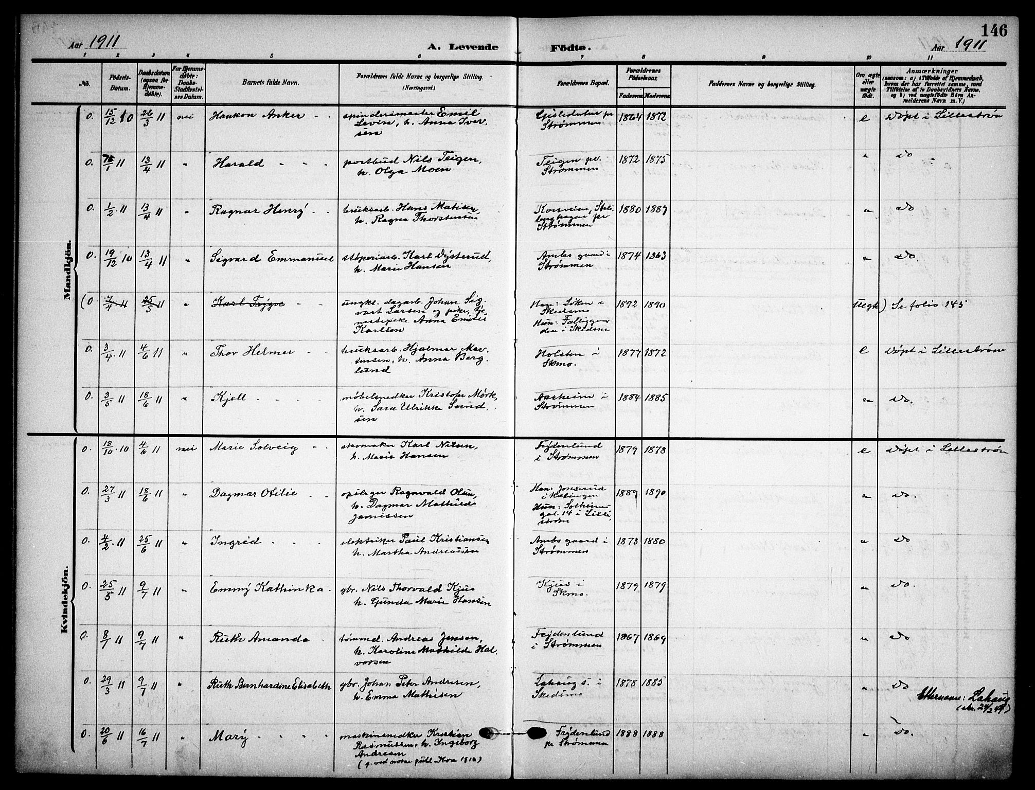 Skedsmo prestekontor Kirkebøker, SAO/A-10033a/F/Fa/L0015: Parish register (official) no. I 15, 1902-1917, p. 146