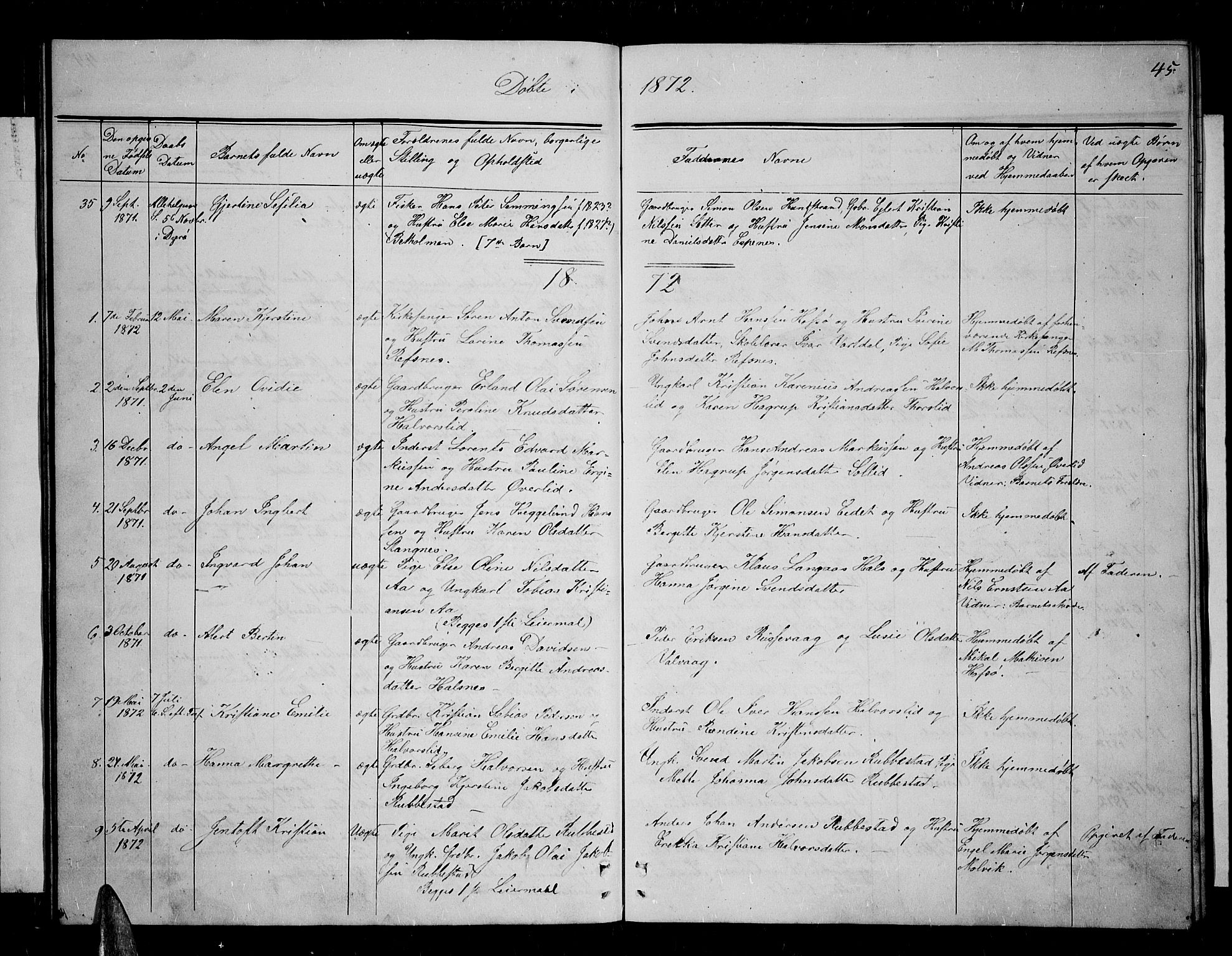 Tranøy sokneprestkontor, SATØ/S-1313/I/Ia/Iab/L0003klokker: Parish register (copy) no. 3, 1861-1887, p. 45
