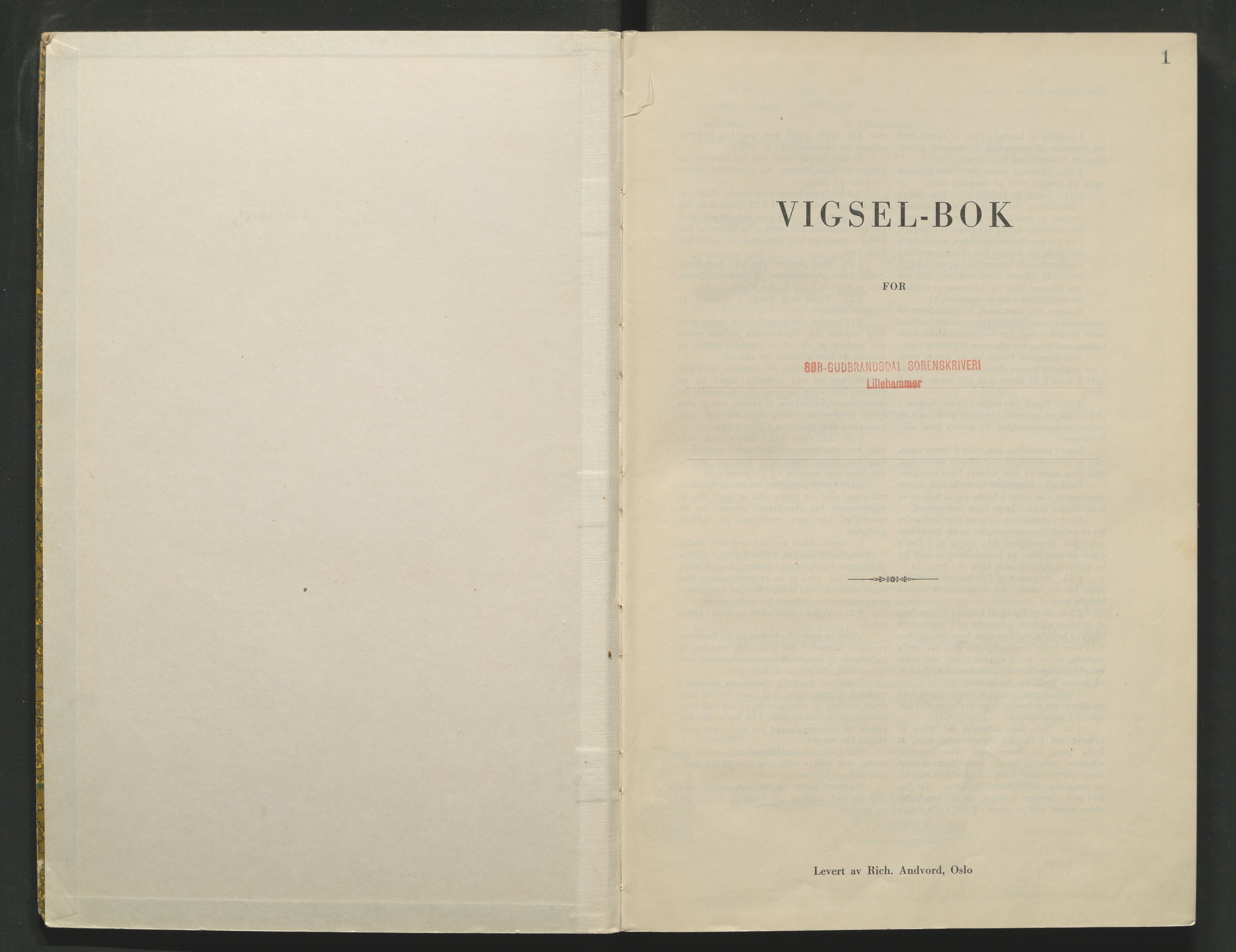 Sør-Gudbrandsdal tingrett, SAH/TING-004/L/Lc/L0003: Vigselsprotokoll, 1943, p. 1