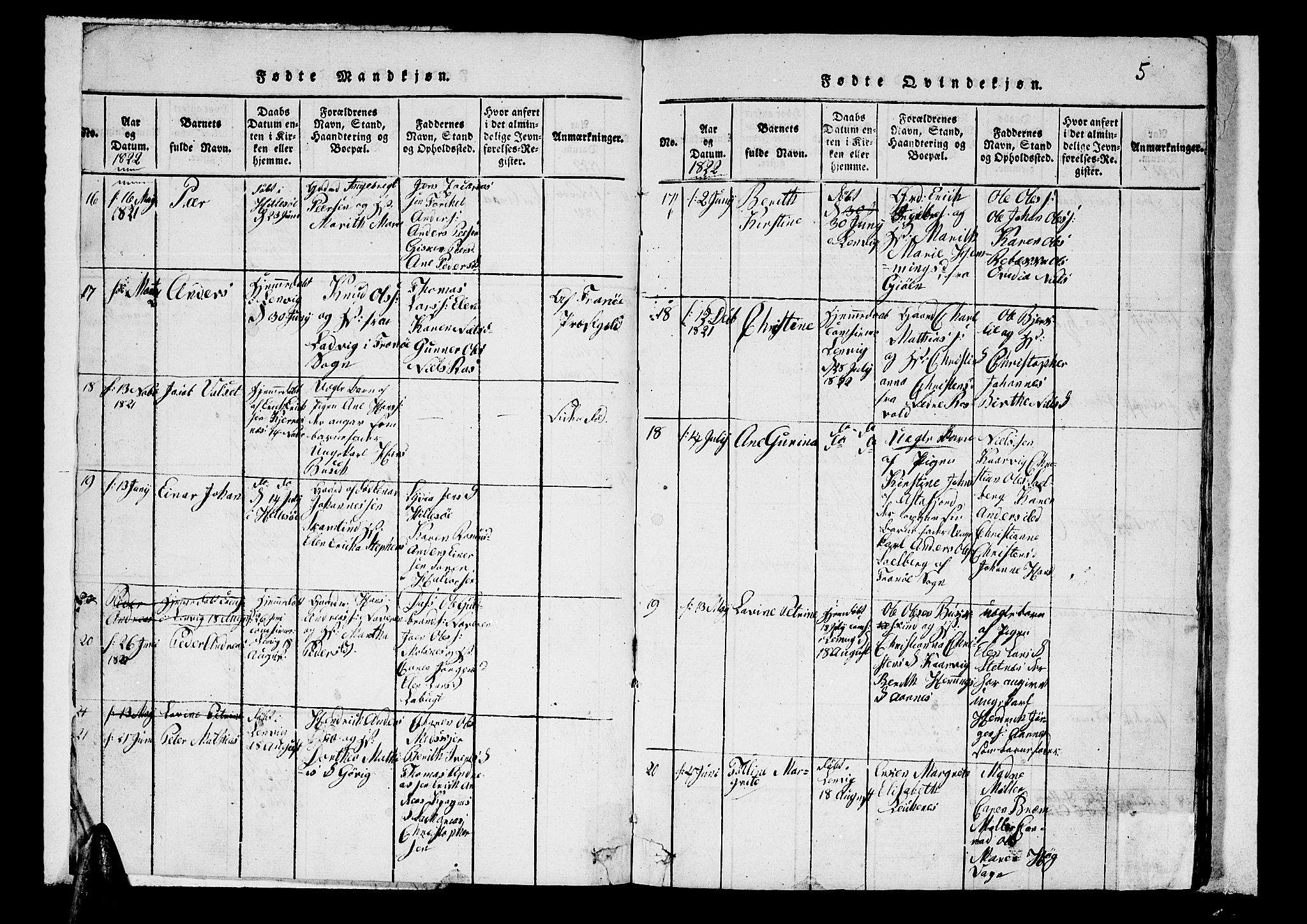 Lenvik sokneprestembete, SATØ/S-1310/H/Ha/Hab/L0001klokker: Parish register (copy) no. 1, 1822-1837, p. 5
