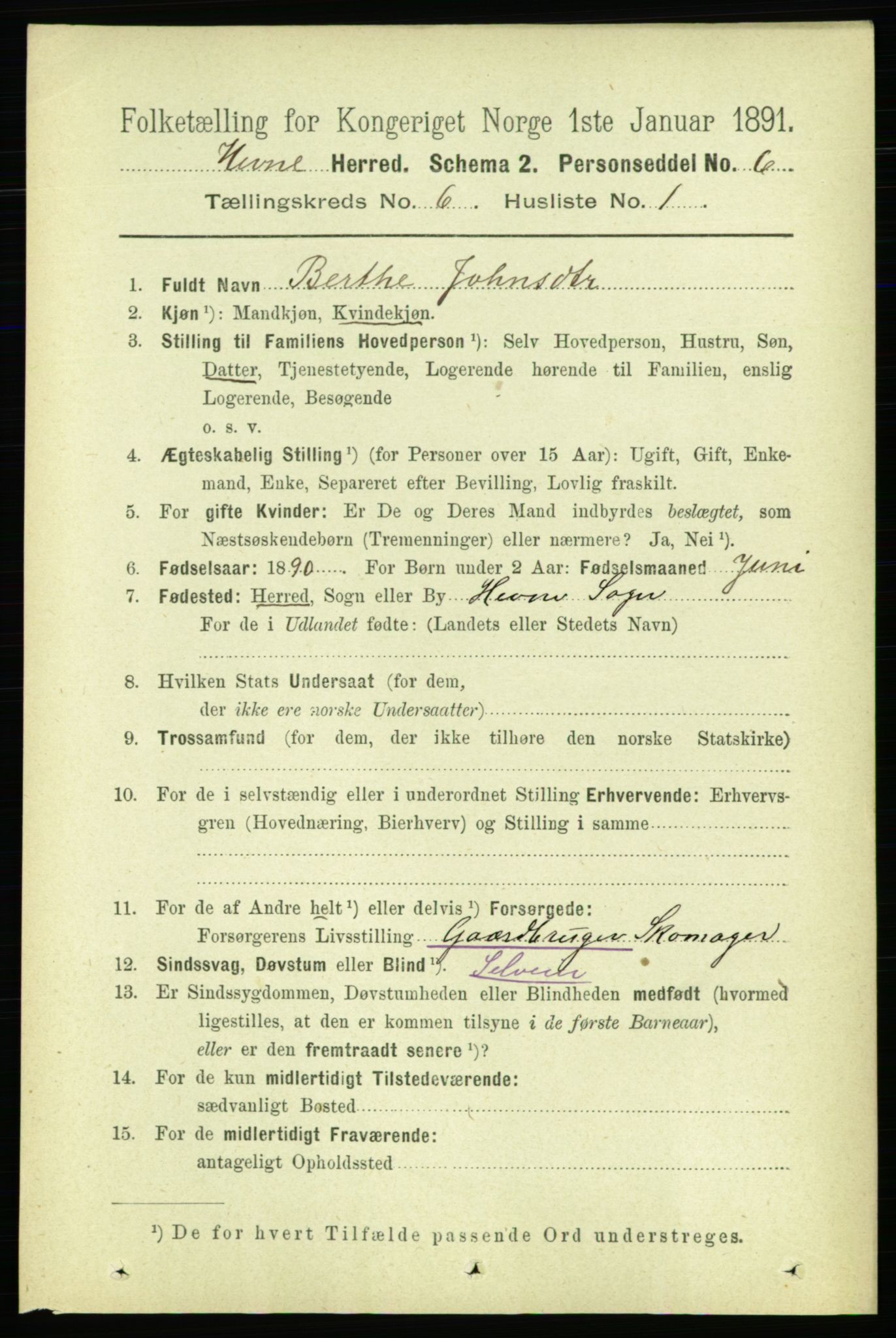 RA, 1891 census for 1612 Hemne, 1891, p. 3423