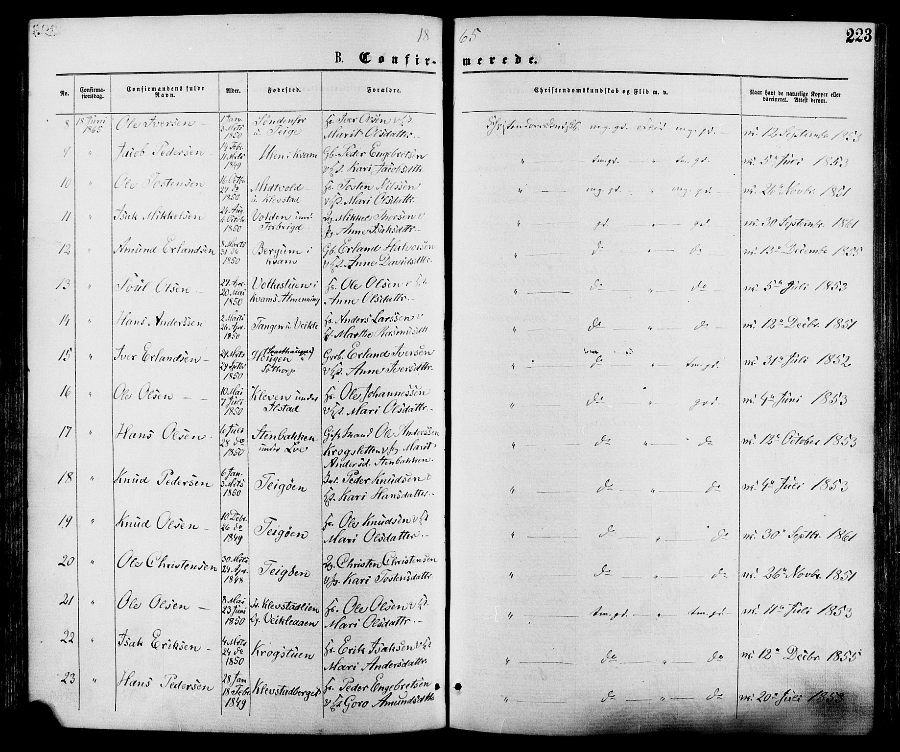 Nord-Fron prestekontor, AV/SAH-PREST-080/H/Ha/Haa/L0002: Parish register (official) no. 2, 1865-1883, p. 223