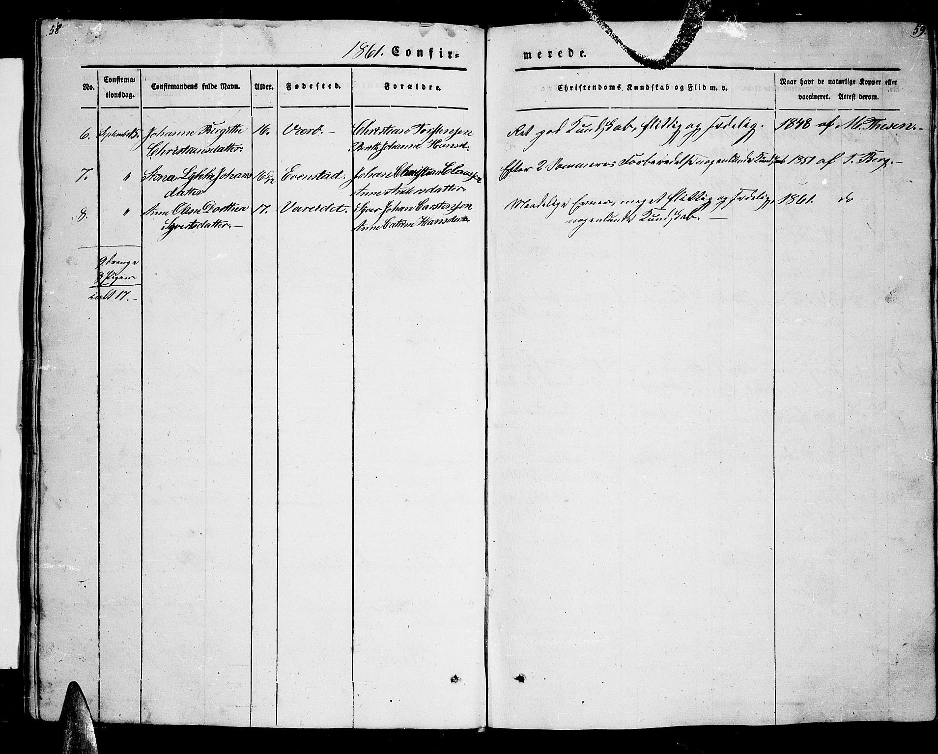 Ministerialprotokoller, klokkerbøker og fødselsregistre - Nordland, AV/SAT-A-1459/885/L1212: Parish register (copy) no. 885C01, 1847-1873, p. 58-59