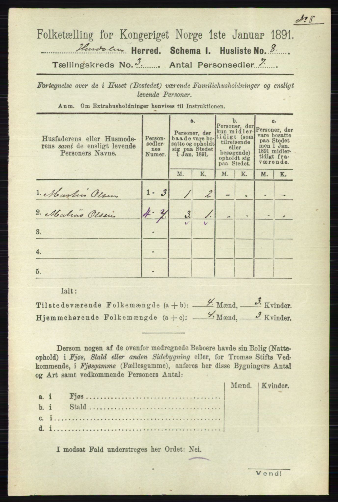 RA, 1891 census for 0239 Hurdal, 1891, p. 997