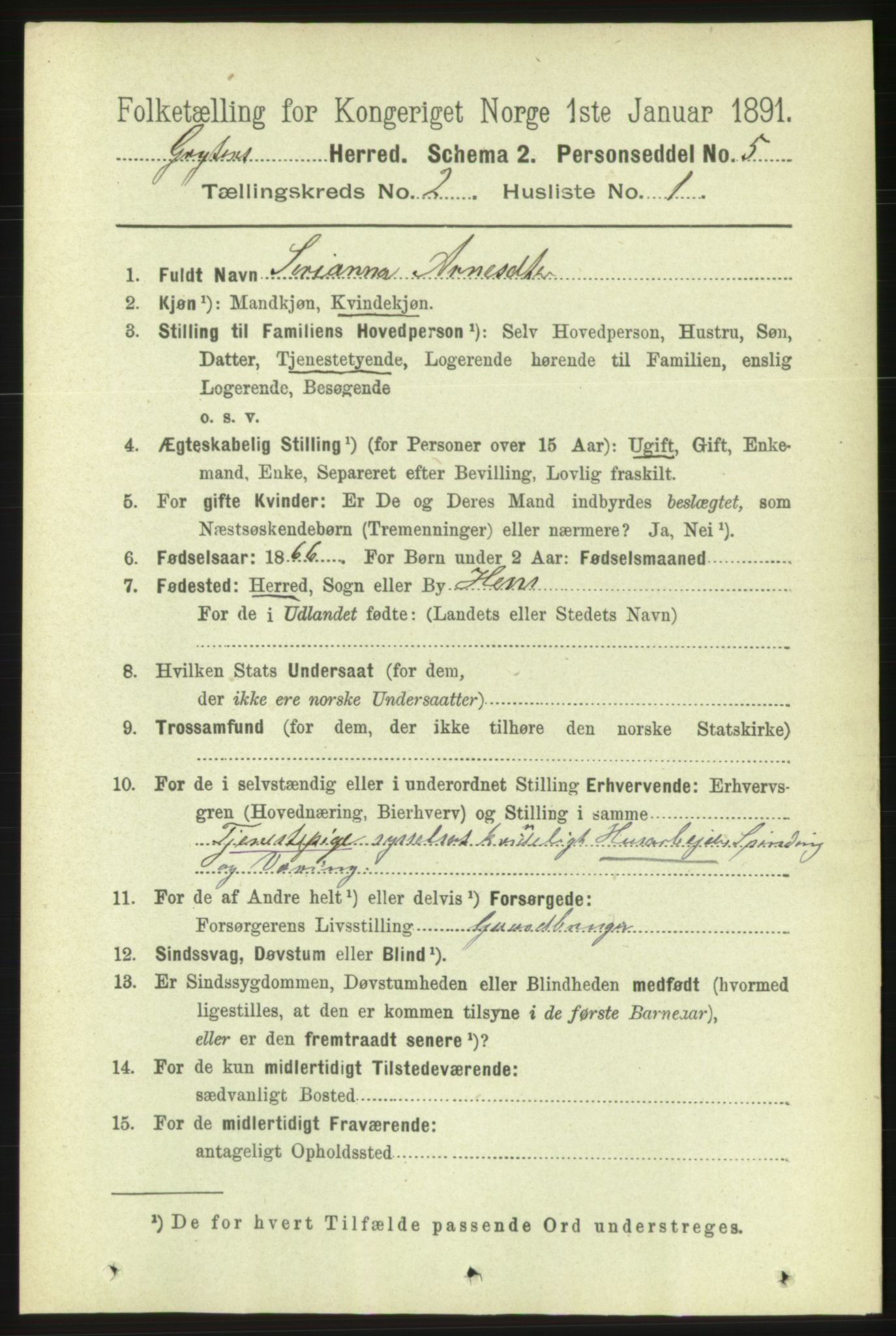 RA, 1891 census for 1539 Grytten, 1891, p. 441