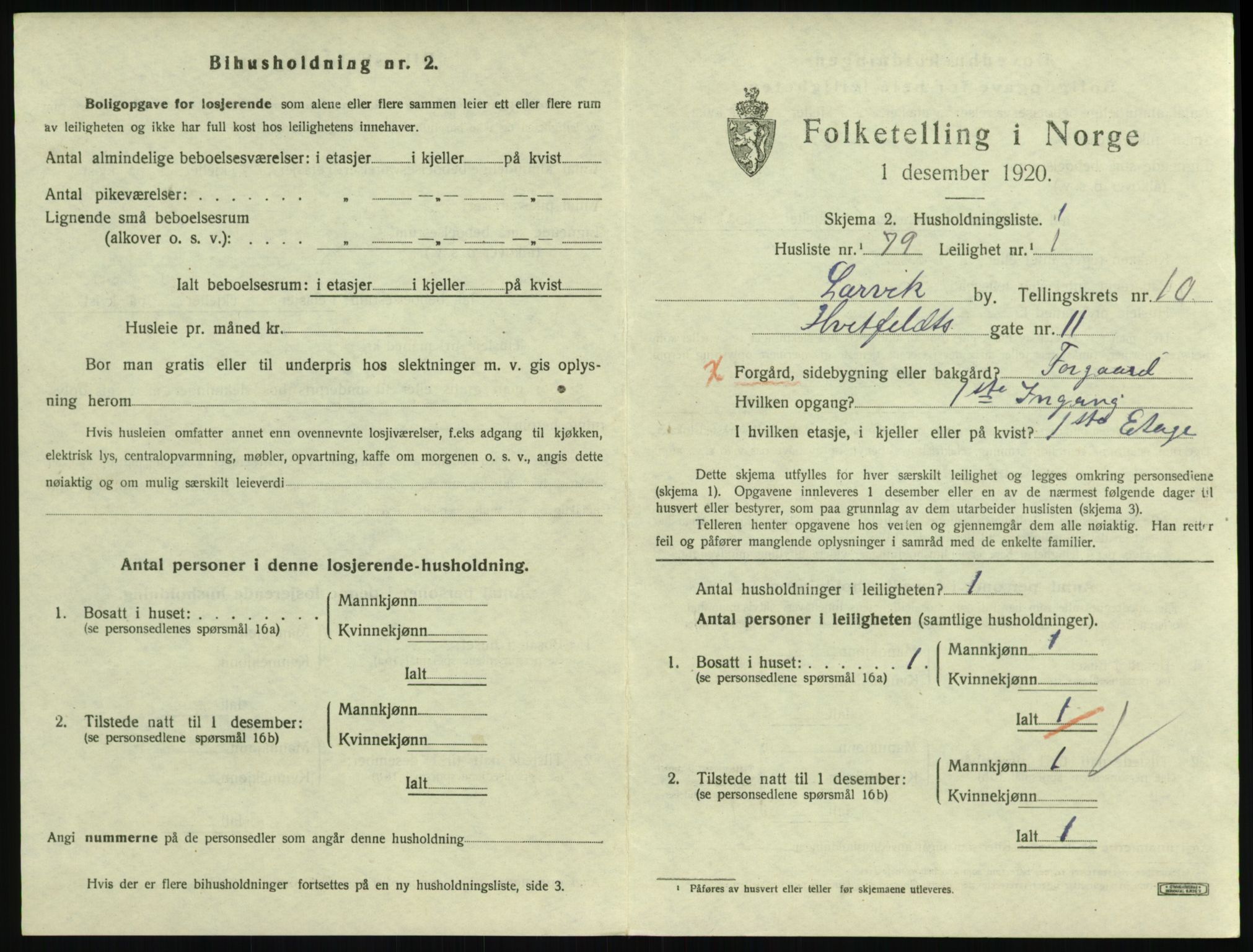 SAKO, 1920 census for Larvik, 1920, p. 7766