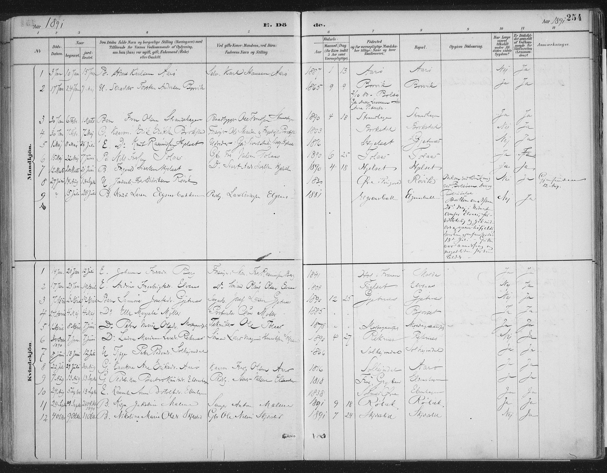 Ministerialprotokoller, klokkerbøker og fødselsregistre - Møre og Romsdal, SAT/A-1454/555/L0658: Parish register (official) no. 555A09, 1887-1917, p. 254
