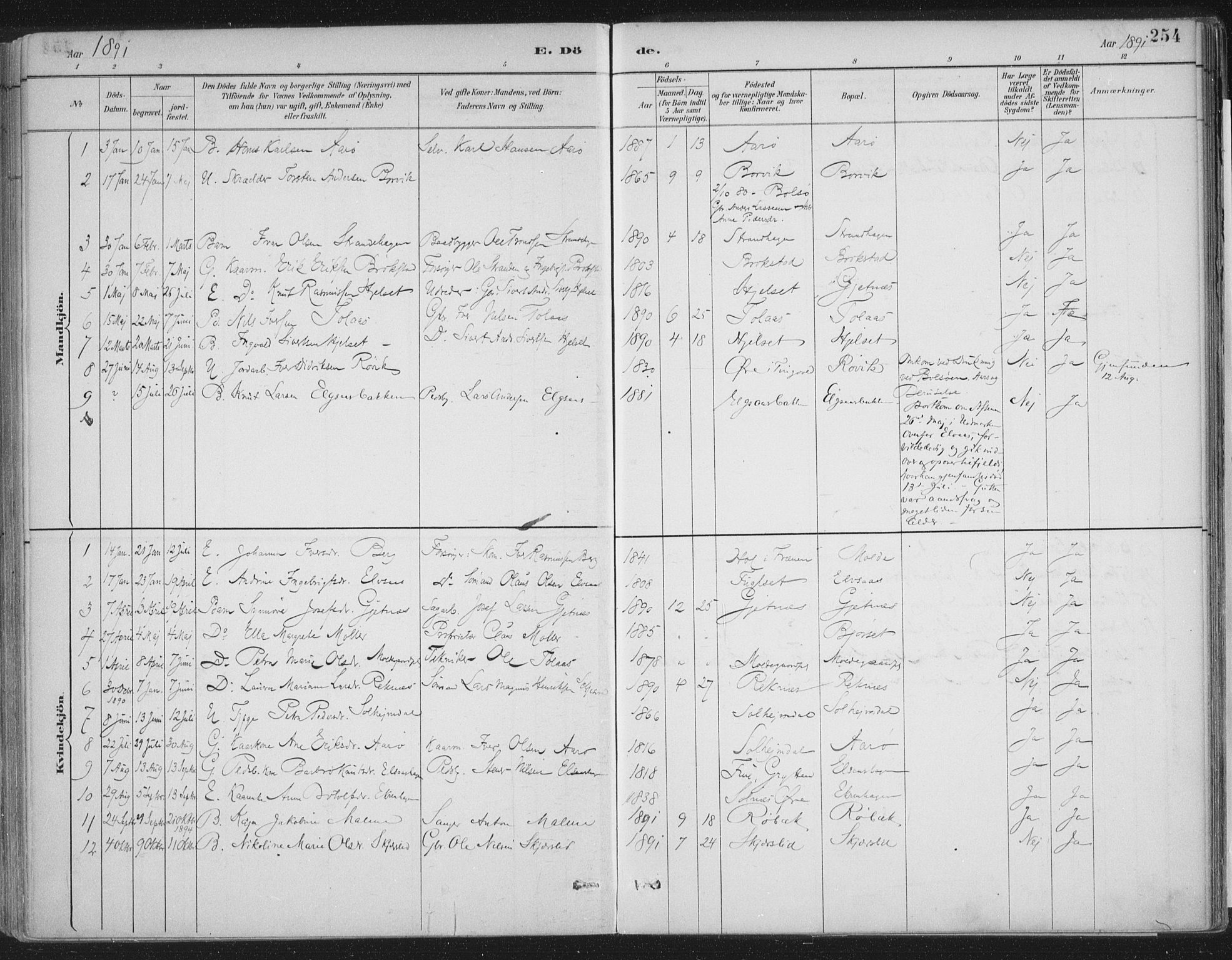 Ministerialprotokoller, klokkerbøker og fødselsregistre - Møre og Romsdal, AV/SAT-A-1454/555/L0658: Parish register (official) no. 555A09, 1887-1917, p. 254