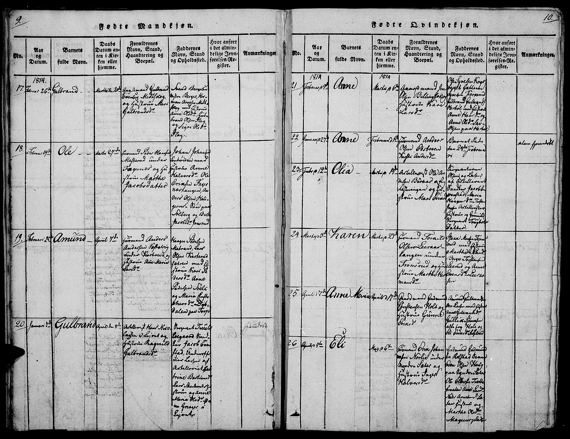 Vinger prestekontor, AV/SAH-PREST-024/H/Ha/Hab/L0001: Parish register (copy) no. 1, 1814-1825, p. 9-10