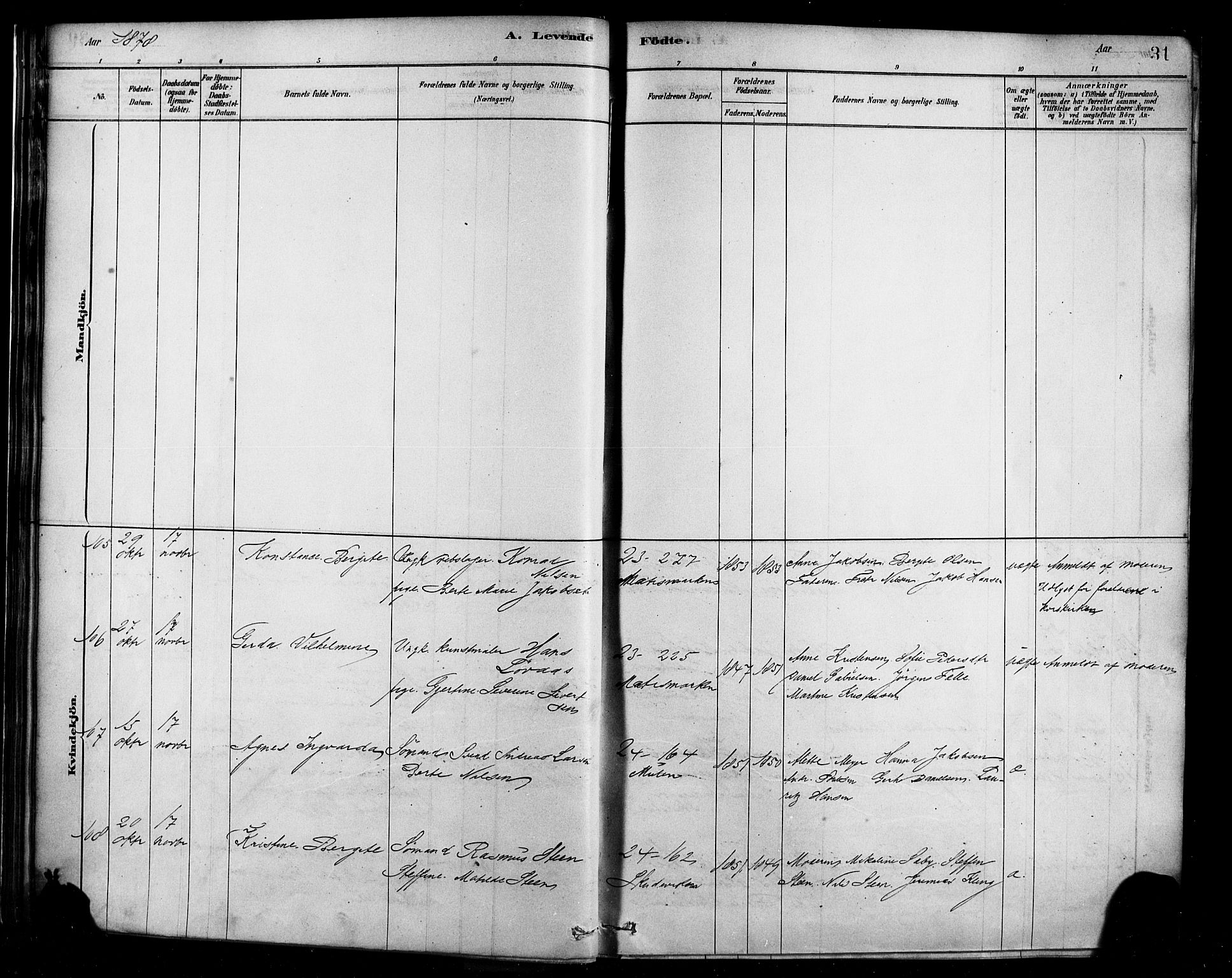 Sandviken Sokneprestembete, AV/SAB-A-77601/H/Ha/L0004: Parish register (official) no. B 1, 1878-1891, p. 31