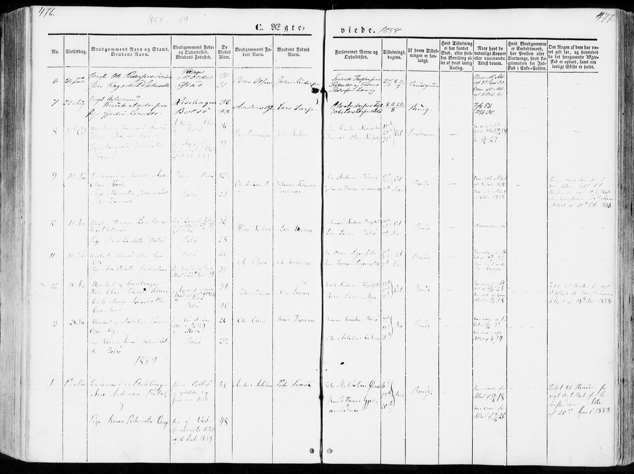 Ministerialprotokoller, klokkerbøker og fødselsregistre - Møre og Romsdal, SAT/A-1454/555/L0653: Parish register (official) no. 555A04, 1843-1869, p. 476-477