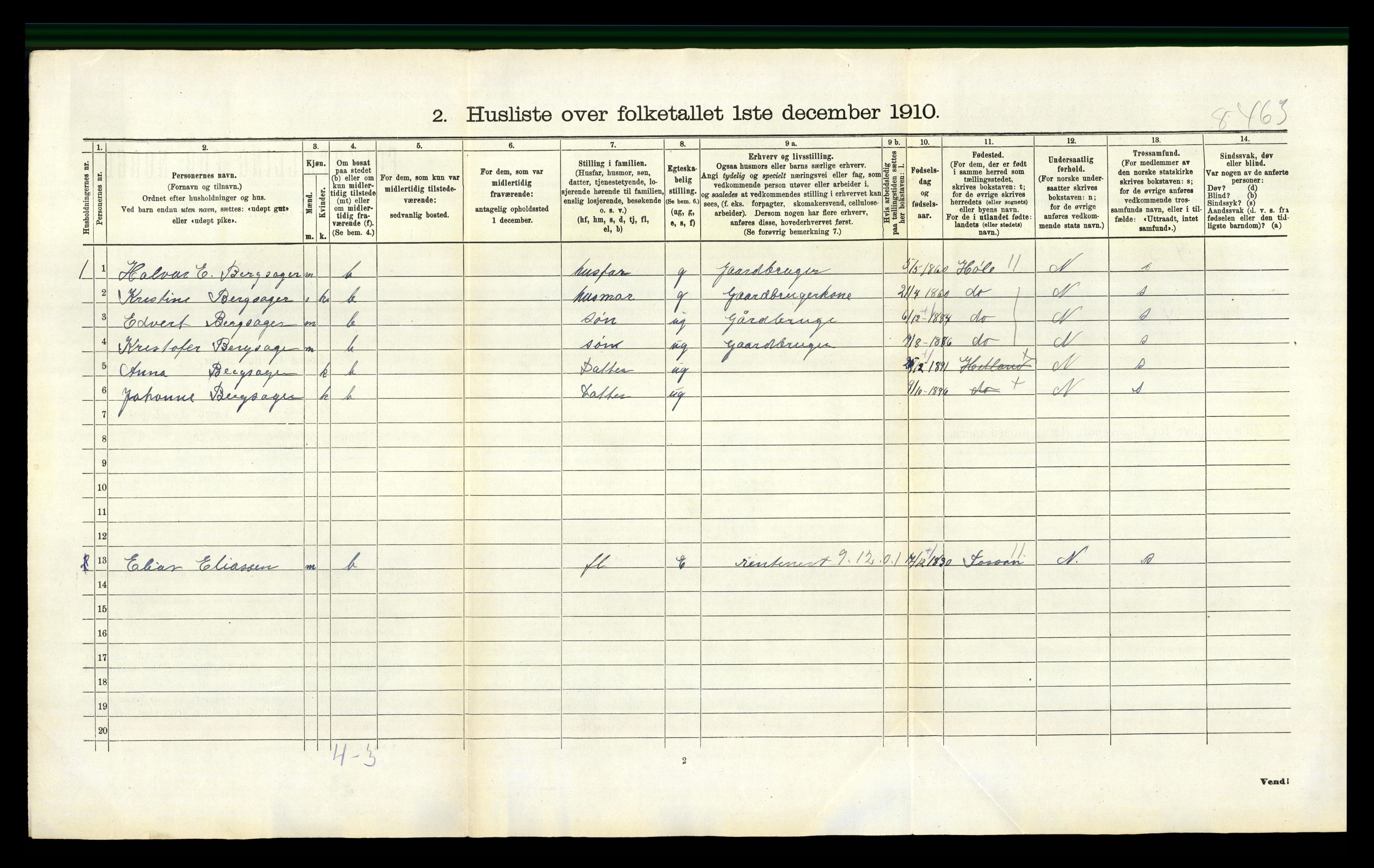 RA, 1910 census for Hetland, 1910, p. 1164