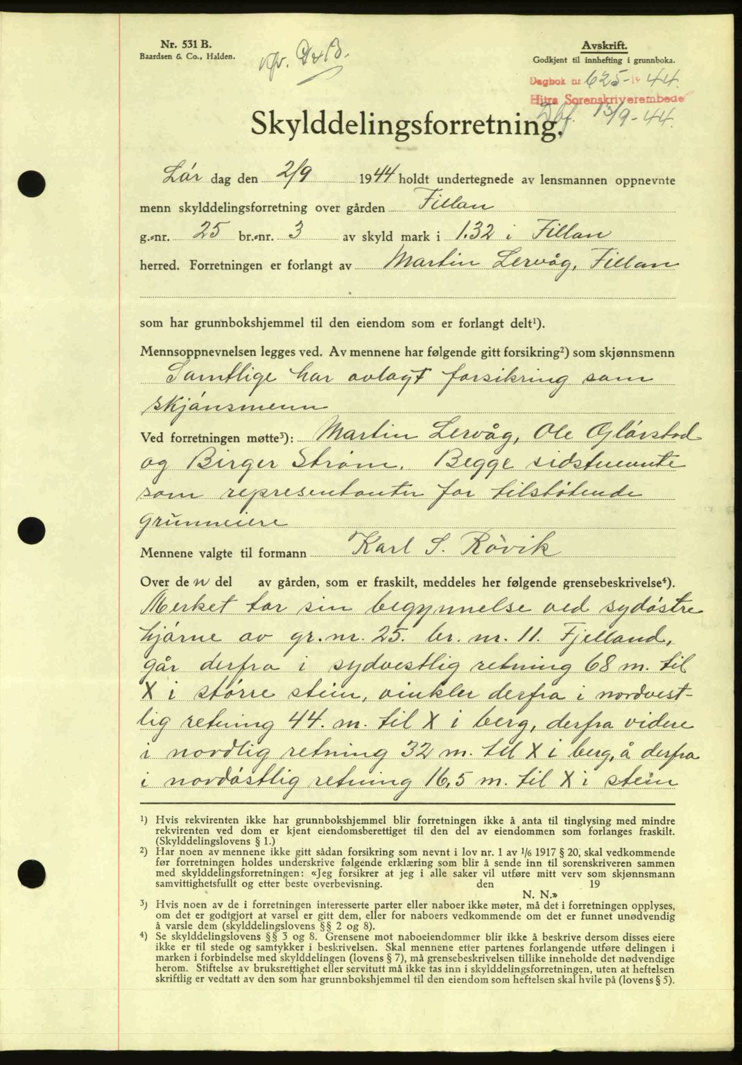 Hitra sorenskriveri, AV/SAT-A-0018/2/2C/2Ca: Mortgage book no. A2, 1943-1945, Diary no: : 625/1944