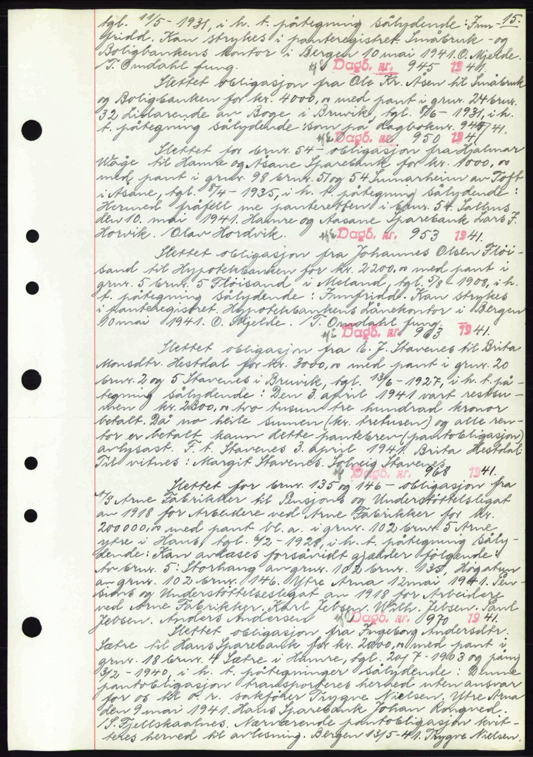 Nordhordland sorenskrivar, SAB/A-2901/1/G/Gb/Gbj/L0004: Mortgage book no. B7-8, 1940-1942, Diary no: : 945/1941