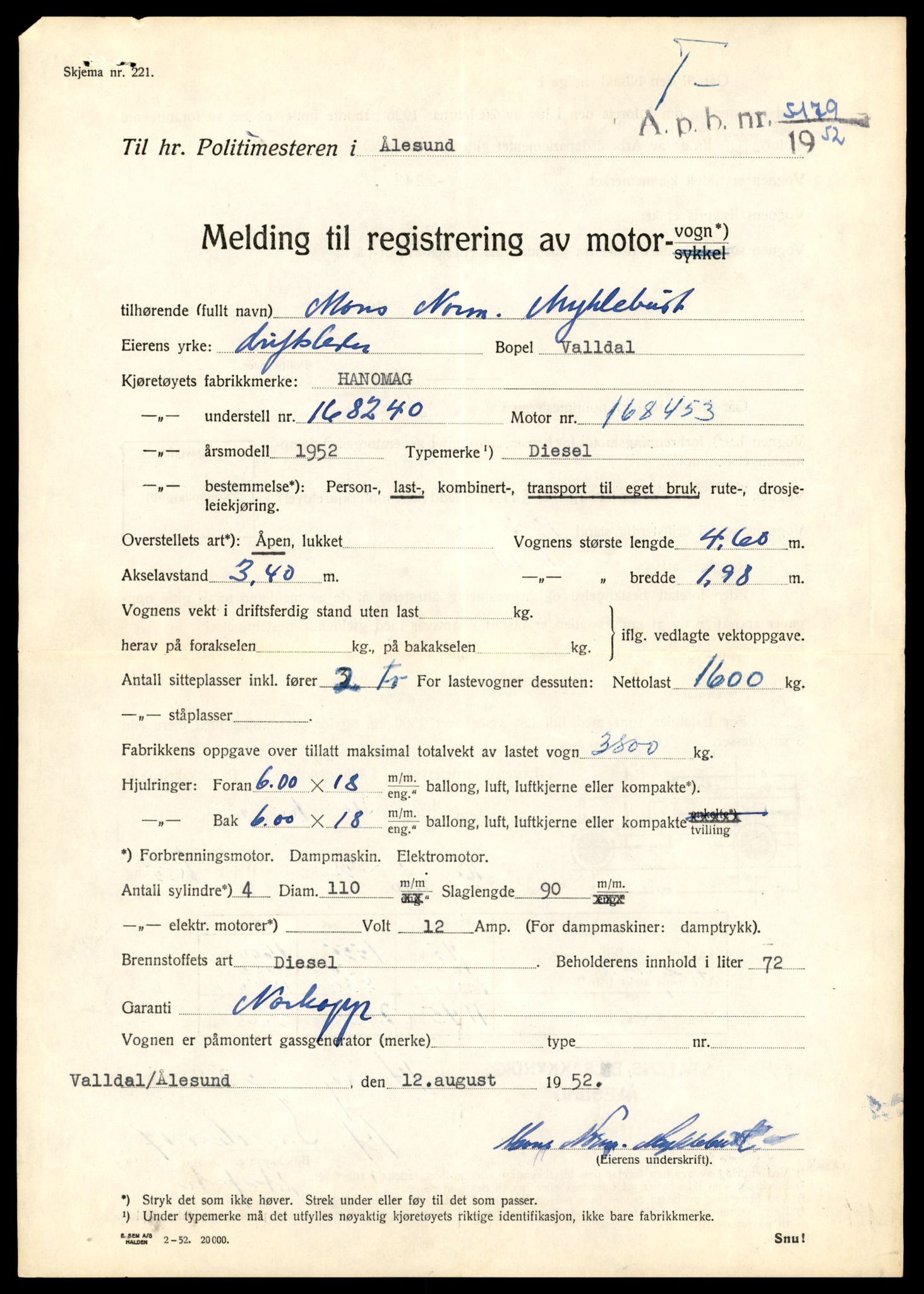 Møre og Romsdal vegkontor - Ålesund trafikkstasjon, AV/SAT-A-4099/F/Fe/L0033: Registreringskort for kjøretøy T 12151 - T 12474, 1927-1998, p. 3169