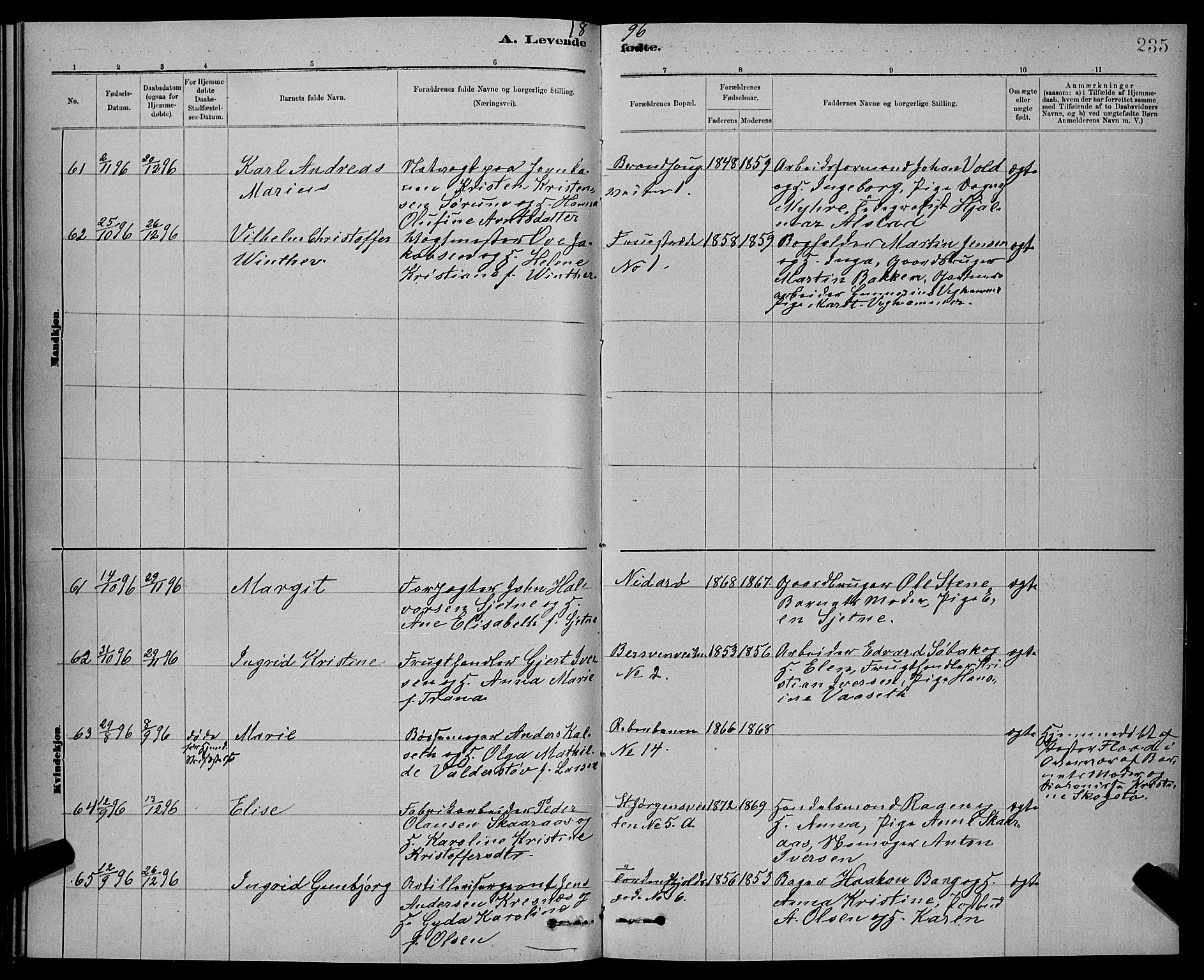 Ministerialprotokoller, klokkerbøker og fødselsregistre - Sør-Trøndelag, SAT/A-1456/601/L0092: Parish register (copy) no. 601C10, 1884-1897, p. 235