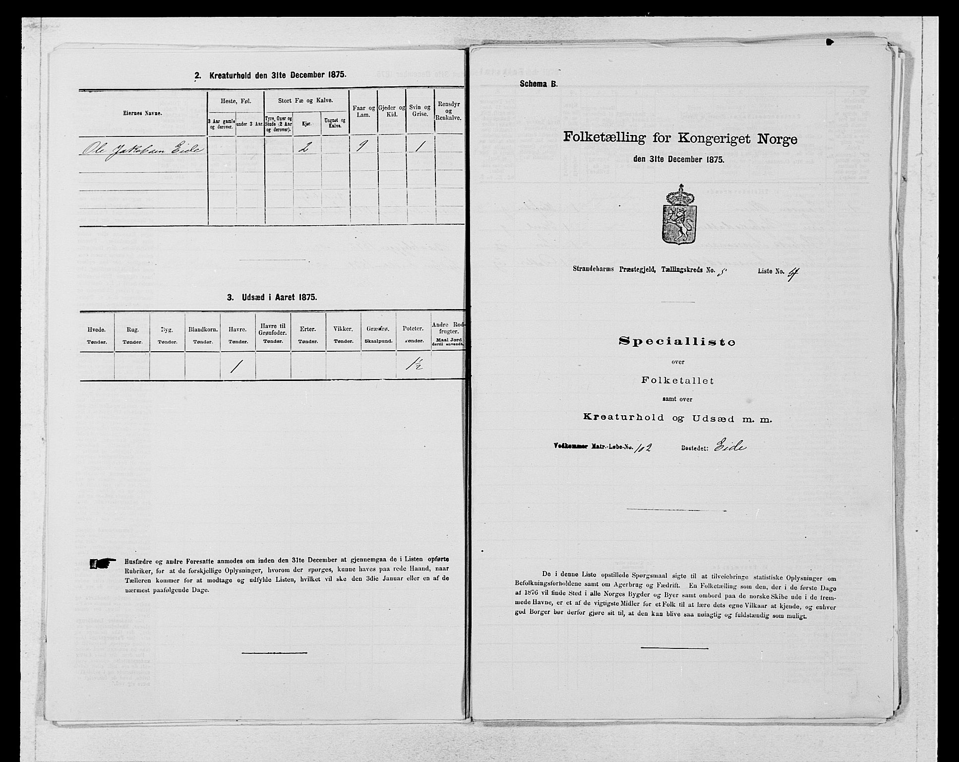 SAB, 1875 census for 1226P Strandebarm, 1875, p. 758