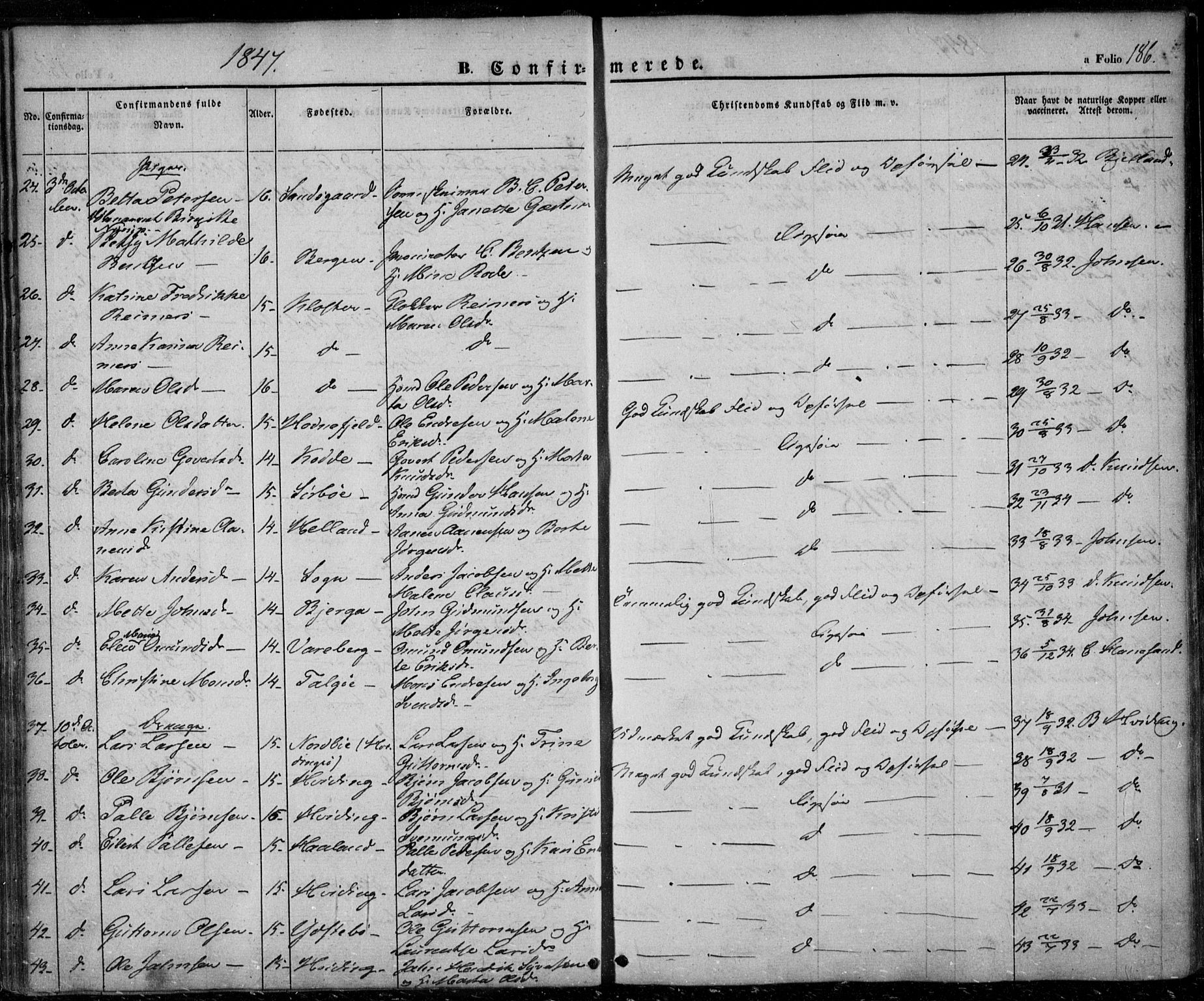 Rennesøy sokneprestkontor, AV/SAST-A -101827/H/Ha/Haa/L0005: Parish register (official) no. A 5, 1838-1859, p. 186