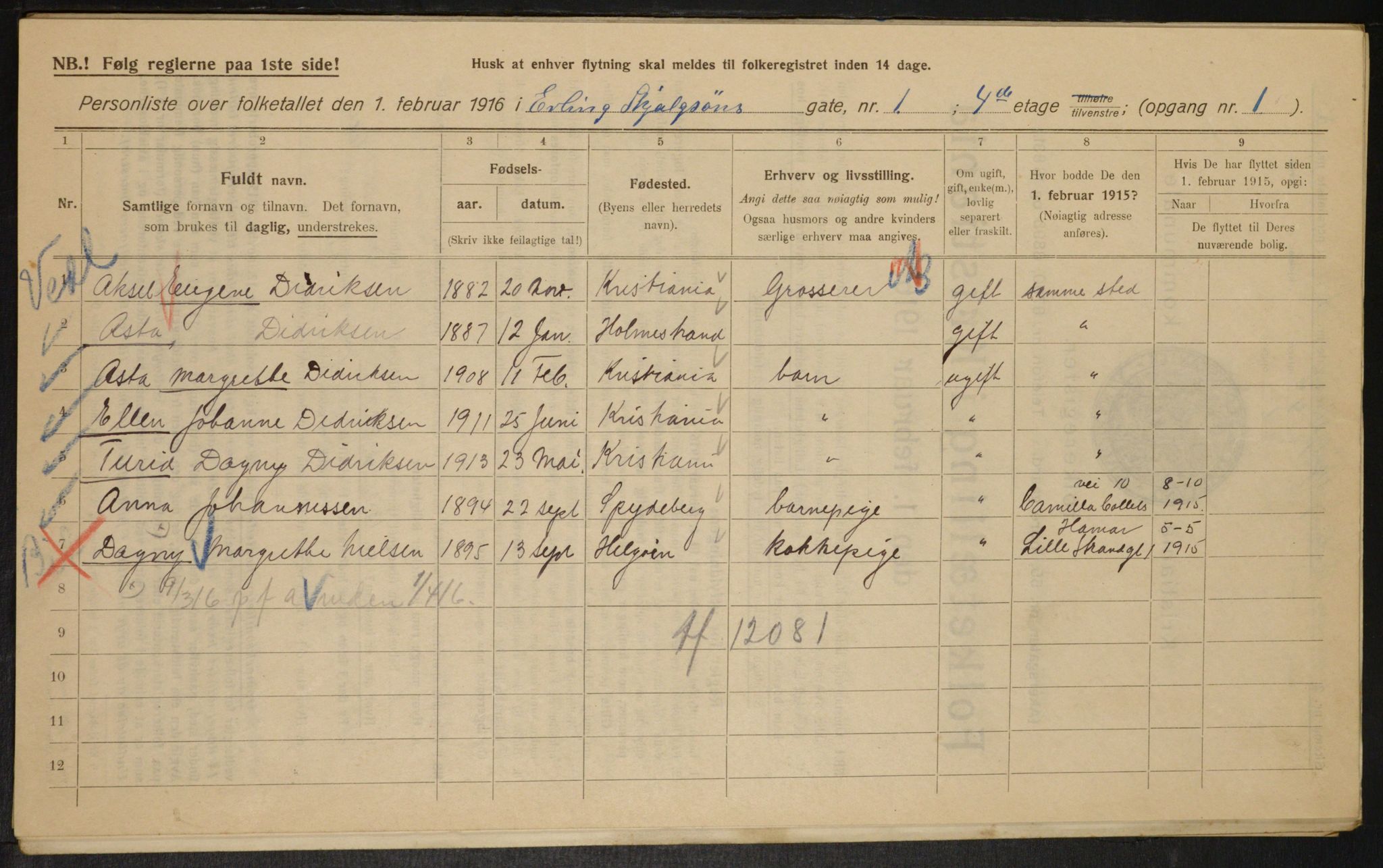 OBA, Municipal Census 1916 for Kristiania, 1916, p. 22410