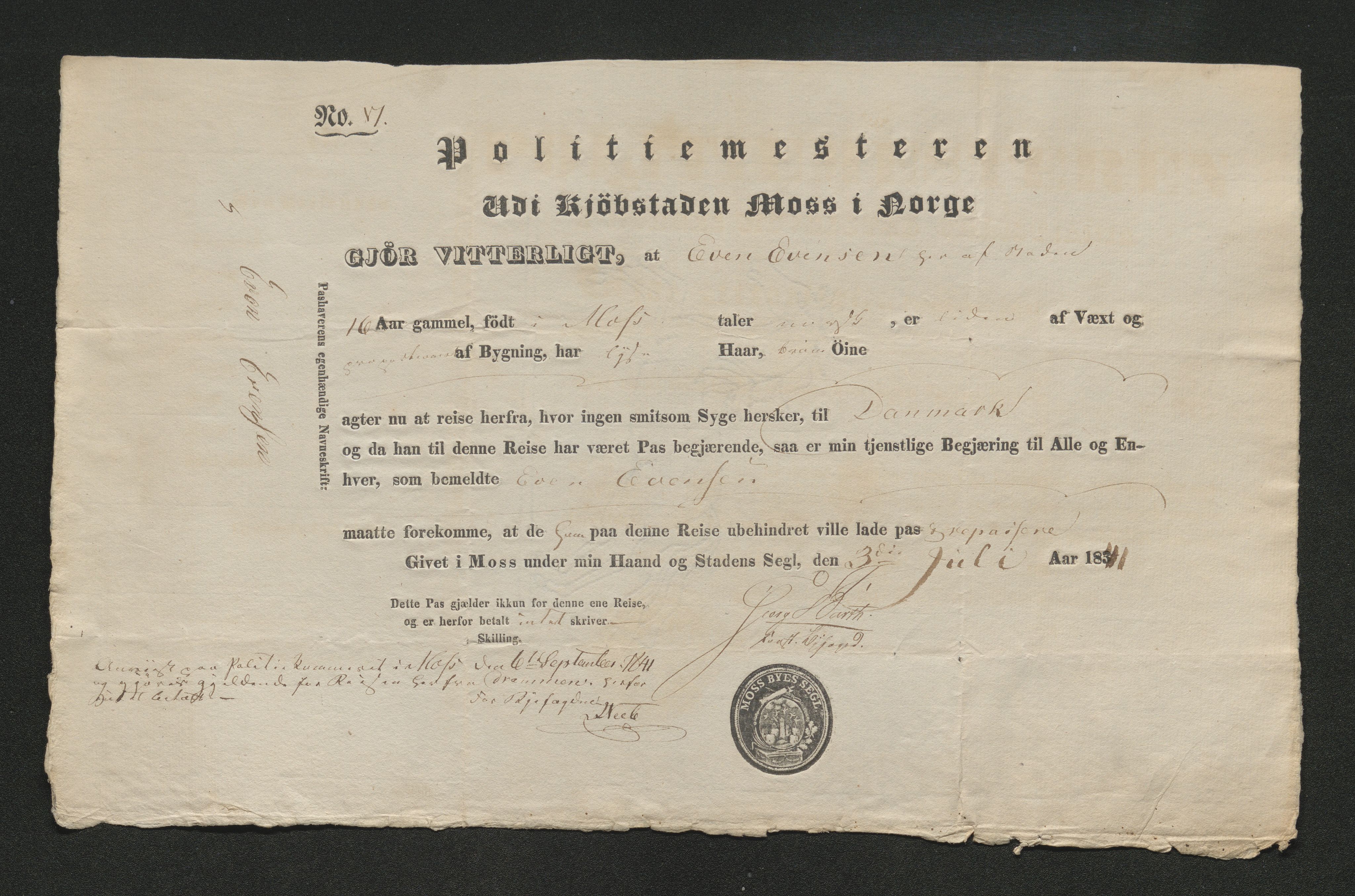 Drammen politikammer, SAKO/A-623/I/Ia/Iab/L0006: Innleverte pass, 1841-1842, p. 258