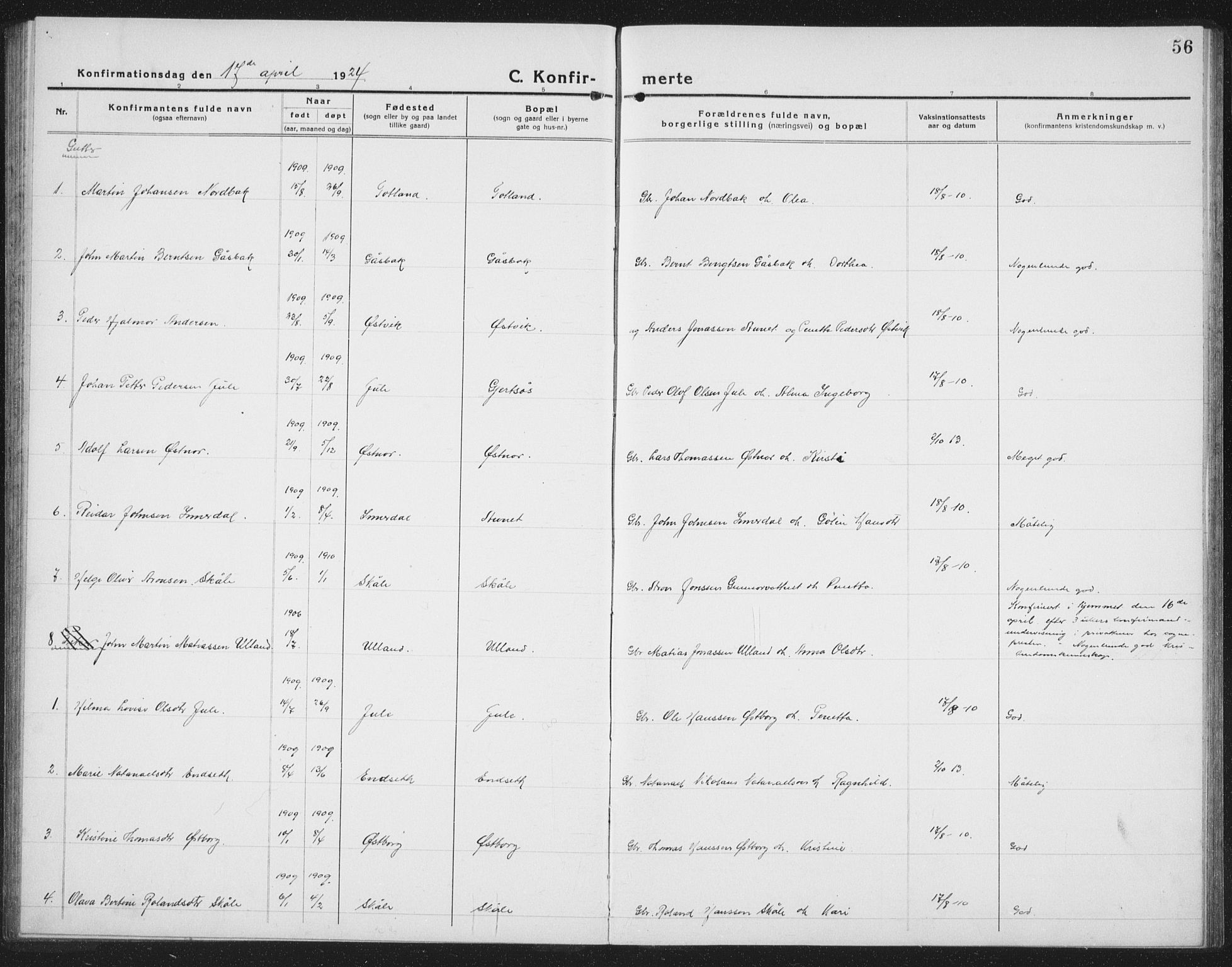 Ministerialprotokoller, klokkerbøker og fødselsregistre - Nord-Trøndelag, SAT/A-1458/757/L0507: Parish register (copy) no. 757C02, 1923-1939, p. 56
