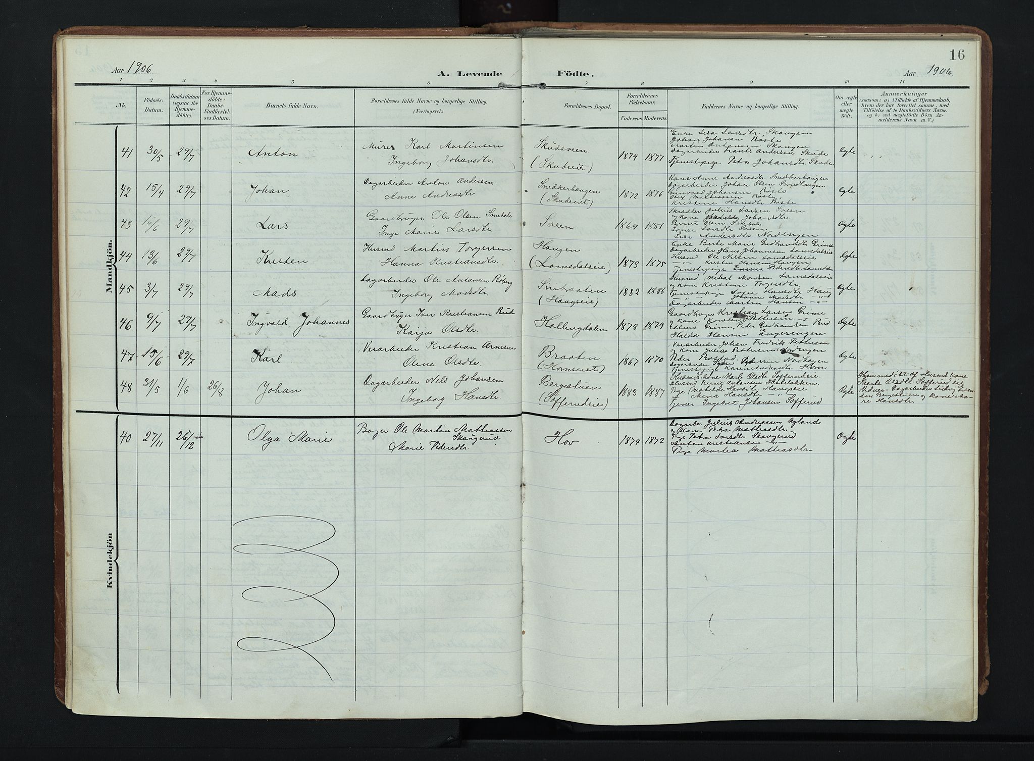 Søndre Land prestekontor, AV/SAH-PREST-122/K/L0007: Parish register (official) no. 7, 1905-1914, p. 16