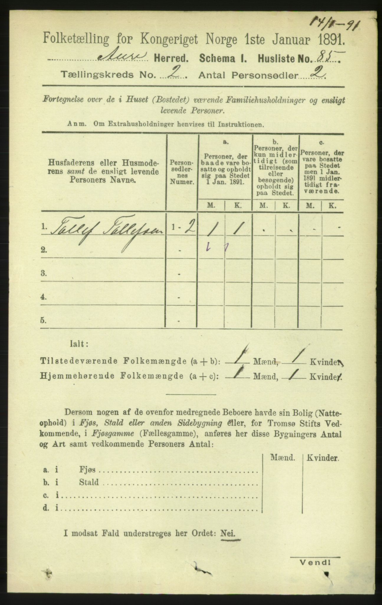 RA, 1891 census for 1569 Aure, 1891, p. 863