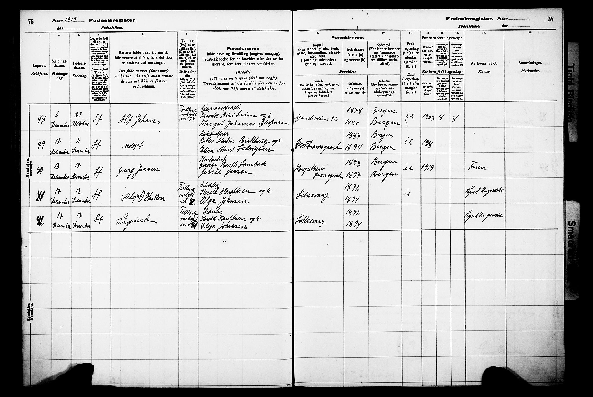 Laksevåg Sokneprestembete, SAB/A-76501/I/Id/L00A1: Birth register no. A 1, 1916-1926, p. 75