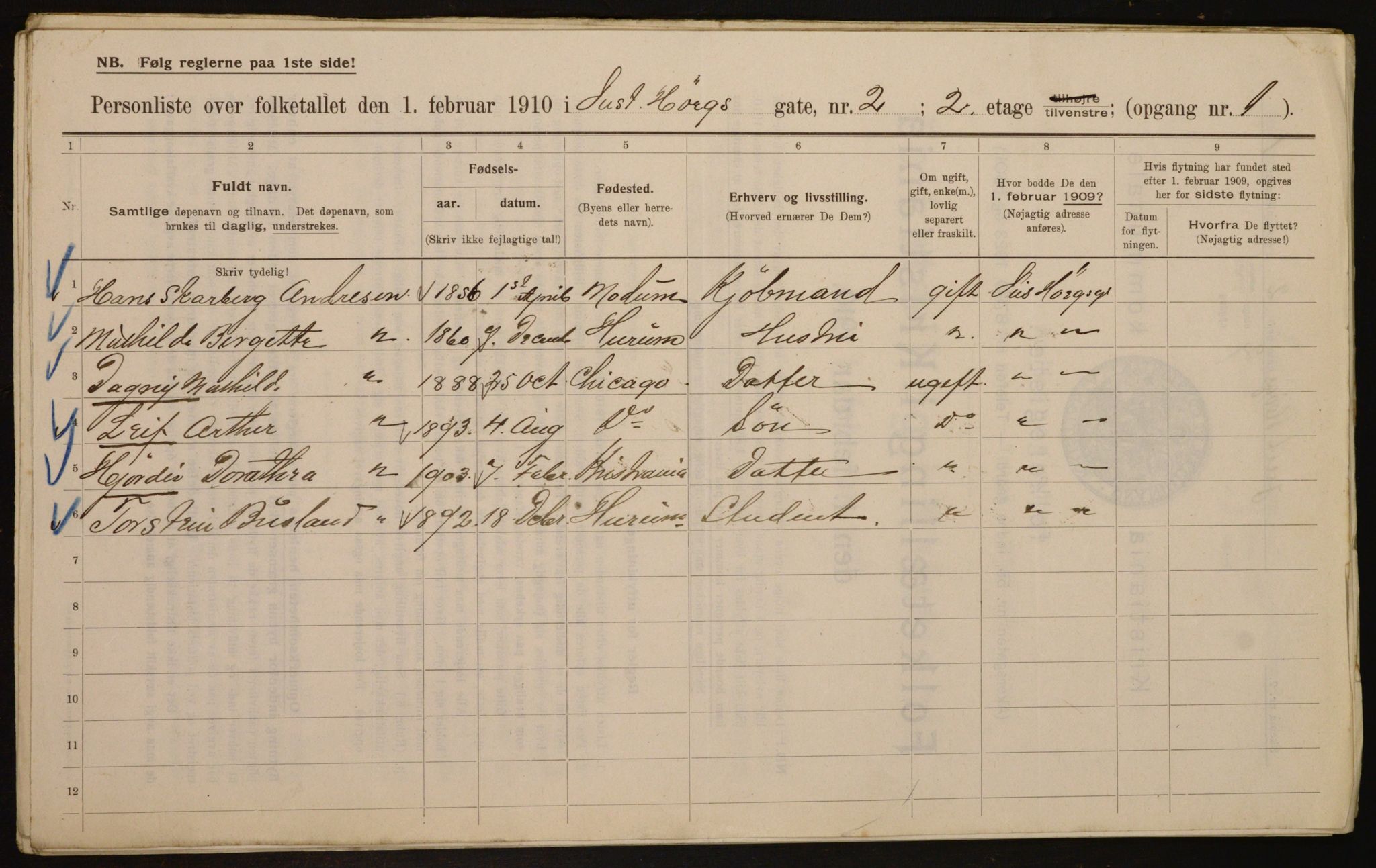 OBA, Municipal Census 1910 for Kristiania, 1910, p. 46247