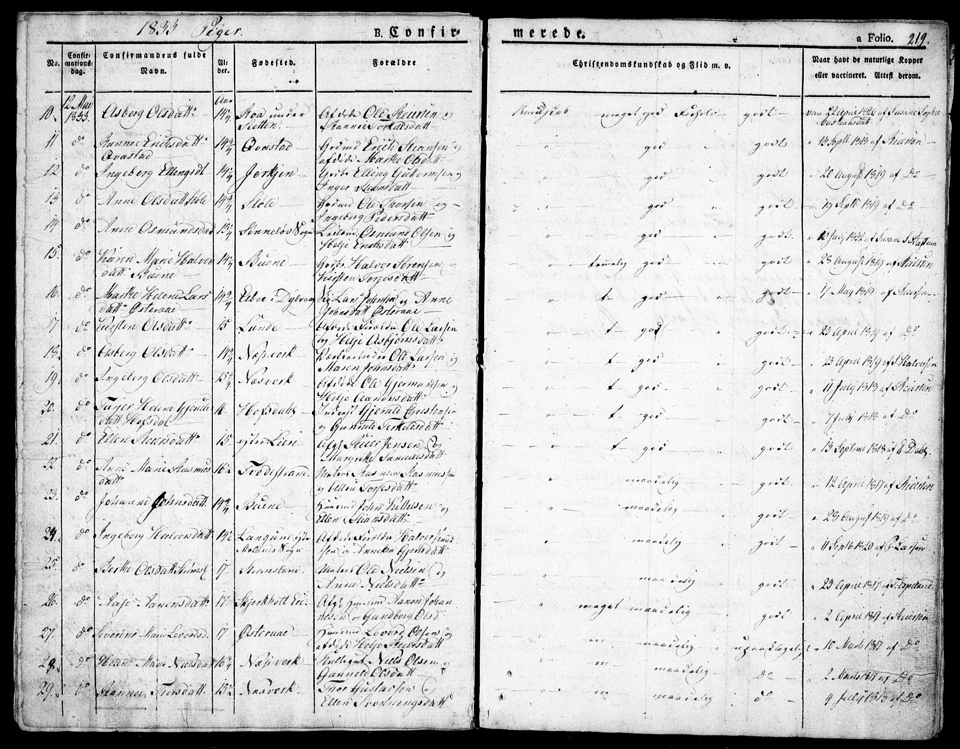 Holt sokneprestkontor, AV/SAK-1111-0021/F/Fa/L0006: Parish register (official) no. A 6, 1820-1835, p. 219